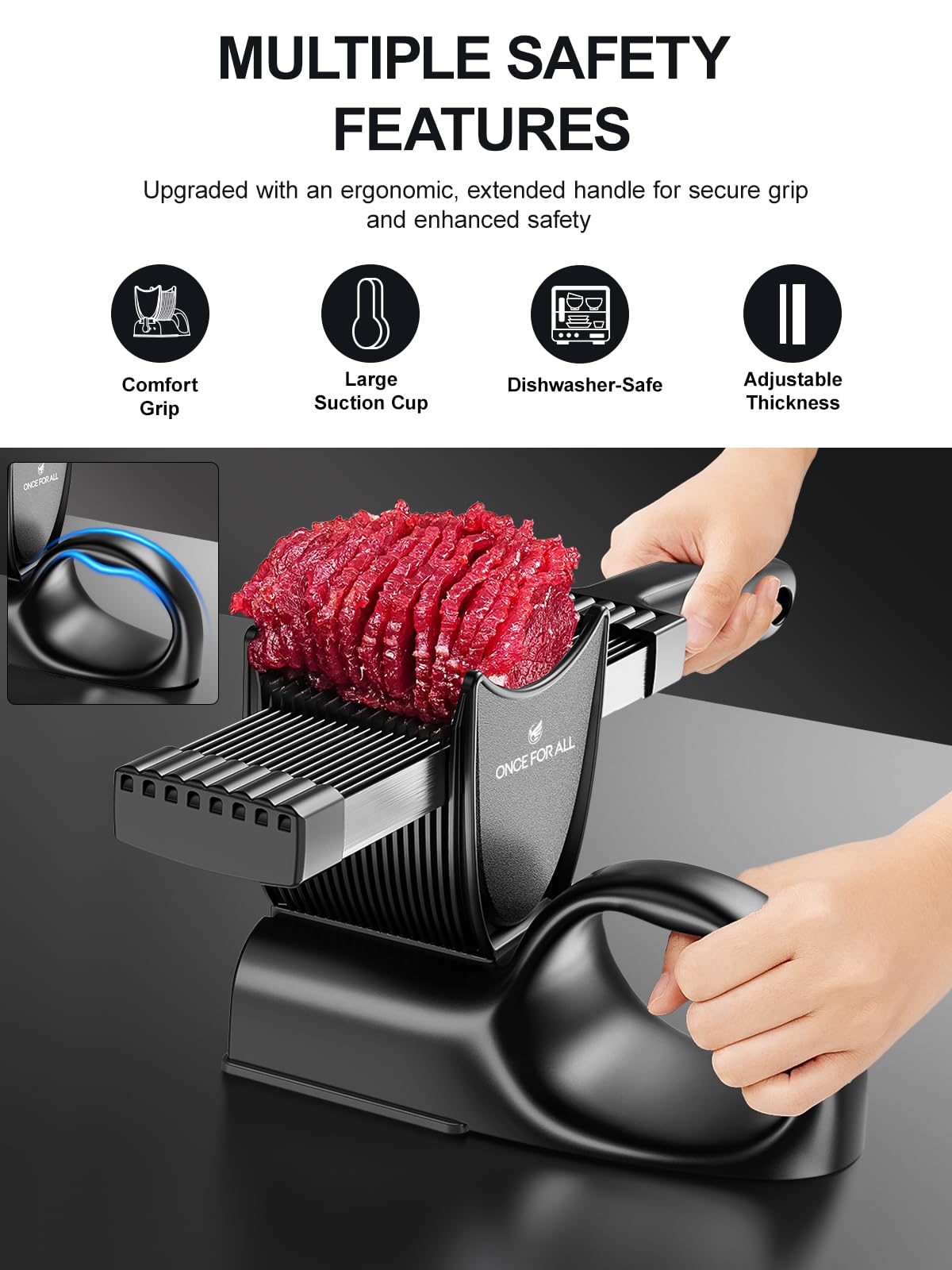 ONCE FOR ALL Fresh Meat Slicer with Handle Kitchen Knife Set For Meat Slicing Shredding, Manual Jerky Cutter Food Slicer For Beef Pork Mutton For Home Cooking BBQ Hot Pot