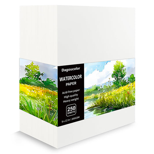 DagouColor Watercolor Paper, 9" x 12", 200GSM, 250 Pcs Bulk Water Color Paper, Art Supplies for Artists Adults Boys Girls Students, Painting, Drawing, Mixed Media