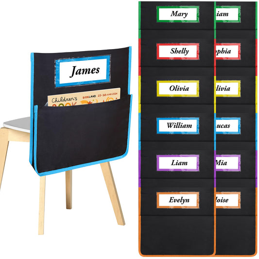 AZKAQA Chair Pockets for Classroom 15.6x16.8 Inch - 12 Pack Chairback Buddy Pocket Chart Seat Back Organizer Student Storage with Lable Slot for Classroom Kindergarten School Home (Multicolors)