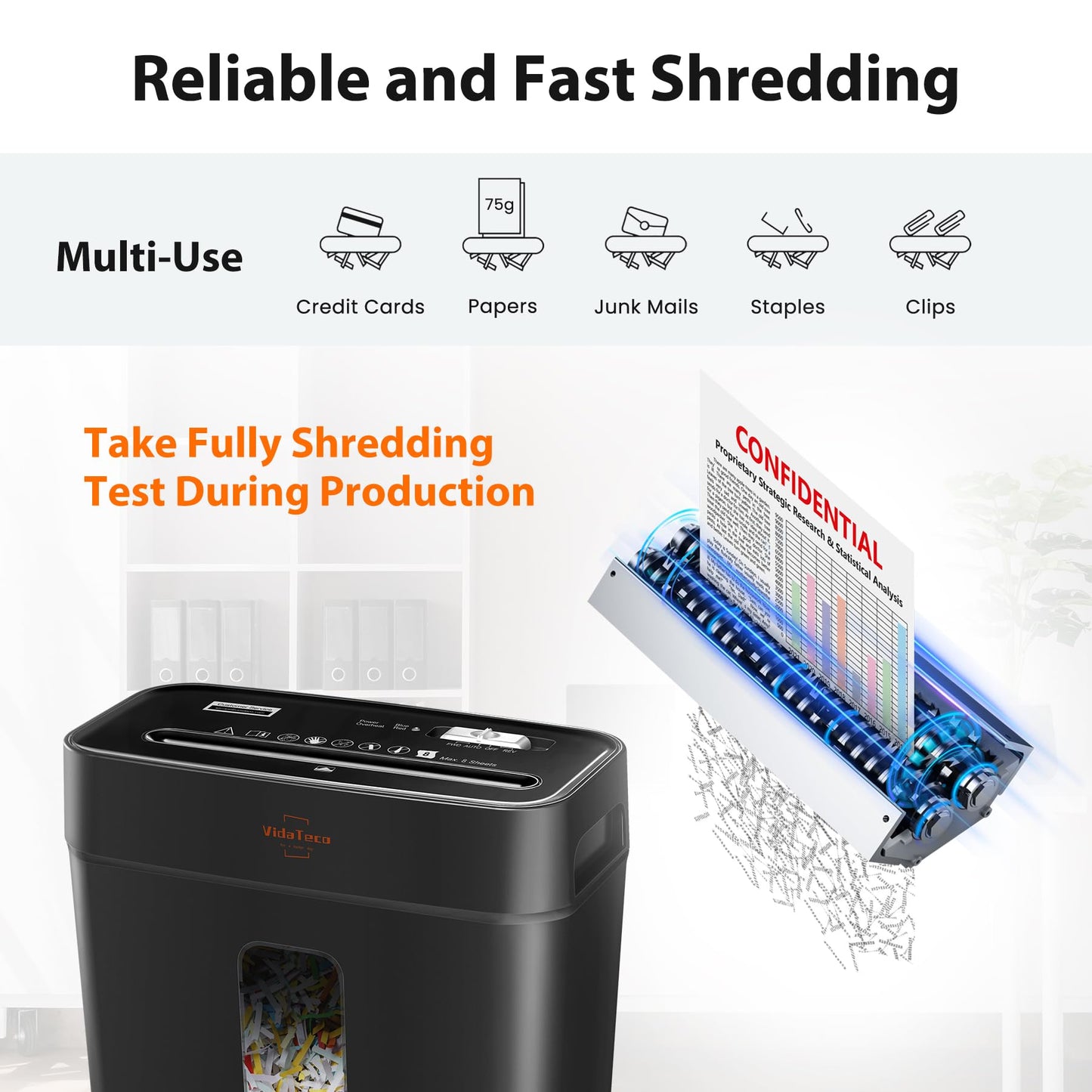 VidaTeco 8-Sheet Cross Cut Paper Shredder for Home Office, 3.04-Gallon Bin