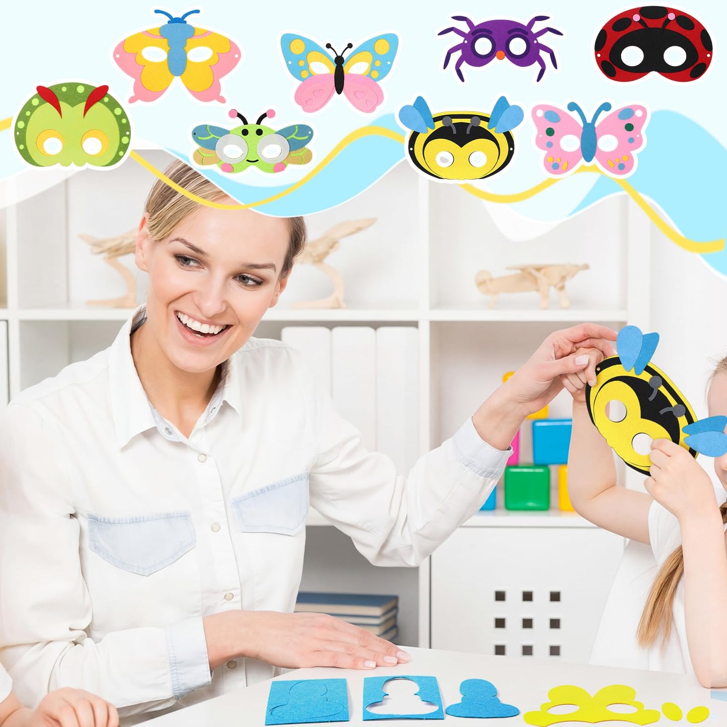 Teyva Daily 40 Pack Vbs Felt Mask Craft Kit Vbs Themed DIY Party Supplies Spring Bugs Masks Art Sunday School Classroom Home Activities Supplies Insect Dress up Birthday Accessory