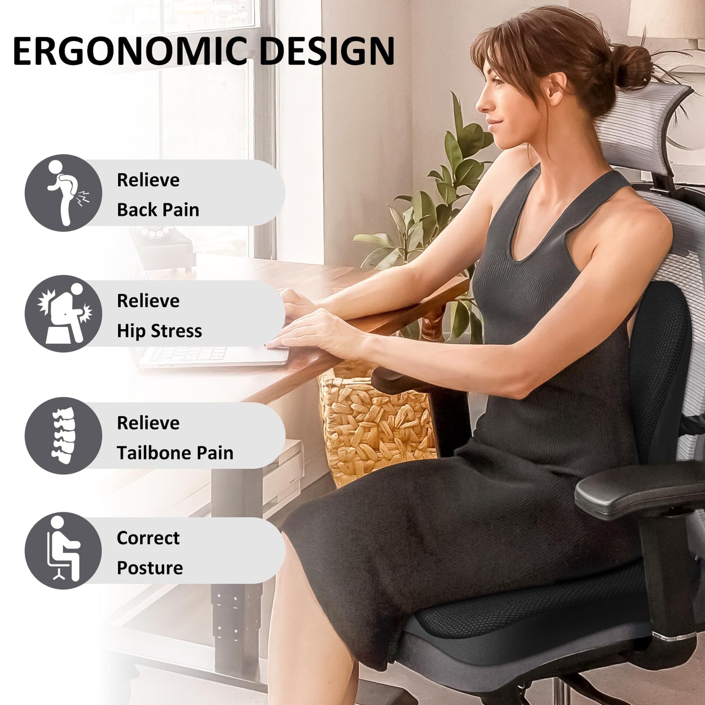 Seat Cushion,Lumbar Support Pillow for Office Chair, Cooling Mesh Office Chair Cushions for Sciatica,Tailbone &Back Pain Relief,Ergonomic Memory Foam Back Support Pillow for Desk,Gaming Car Chair