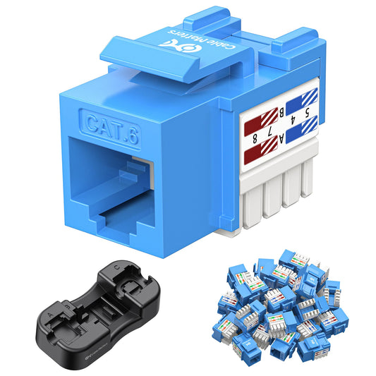 Cable Matters [UL Listed] 50-Pack 10Gbps Cat6 Keystone Jacks, RJ45 Keystone Jack, Ethernet Keystone Jack in Blue with Keystone Punch-Down Stand for Patch Panel and Wall Plate