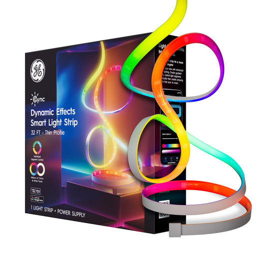 Cync GE Dynamic Effects Smart LED Light Strip with Music Sync, Color Changing WiFi Lights, Indoor Light Strip, Compatible with Alexa and Google Home, 32ft and Power Supply
