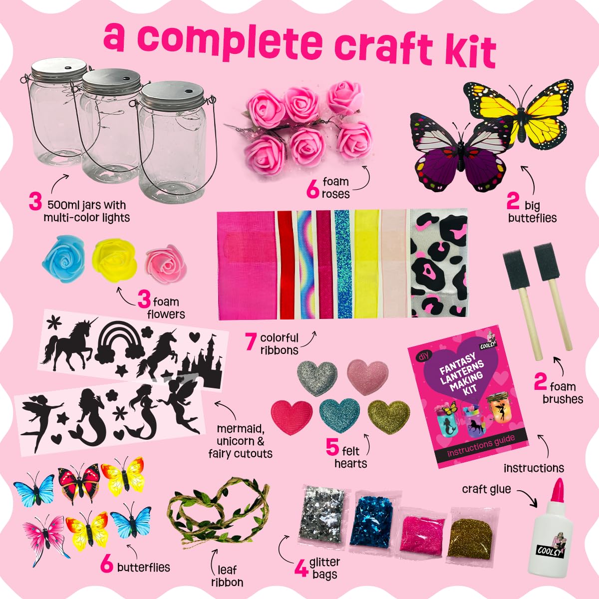 WOOODLIFY Fairy Lantern Craft Kit - Gift for Kids Girls - Jar Night Light DIY Garden Decor Art Project, Creative Activities for Birthday Party and School