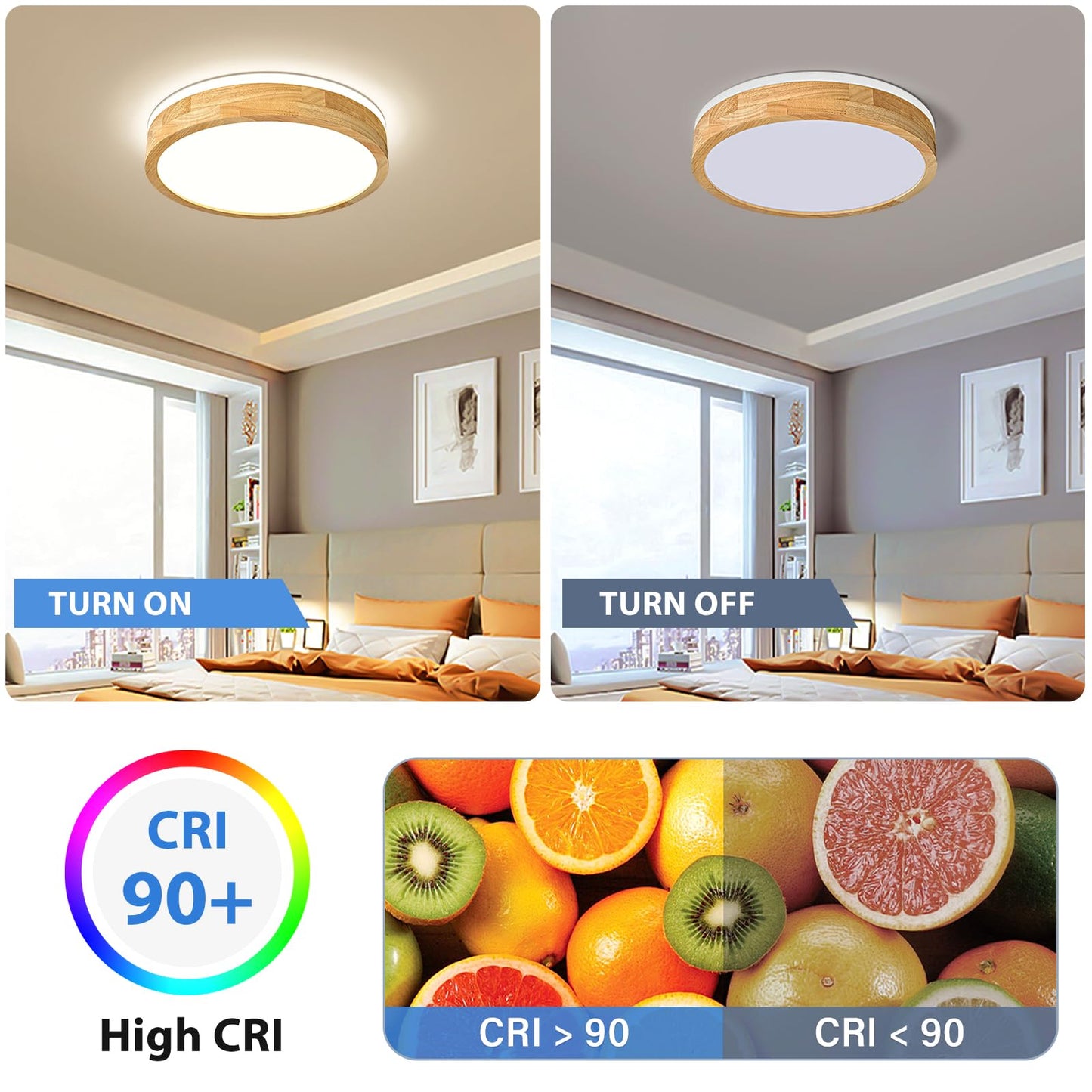 Pevfah Modern Dimmable Wood Flush Mount Ceiling Light, 2700K-6000K 5CCT Round Close to Ceiling Lighting Fixtures, Minimalist LED Ceiling Lamp for Bedroom, Kitchen, Hallway, Living Room-15.74in