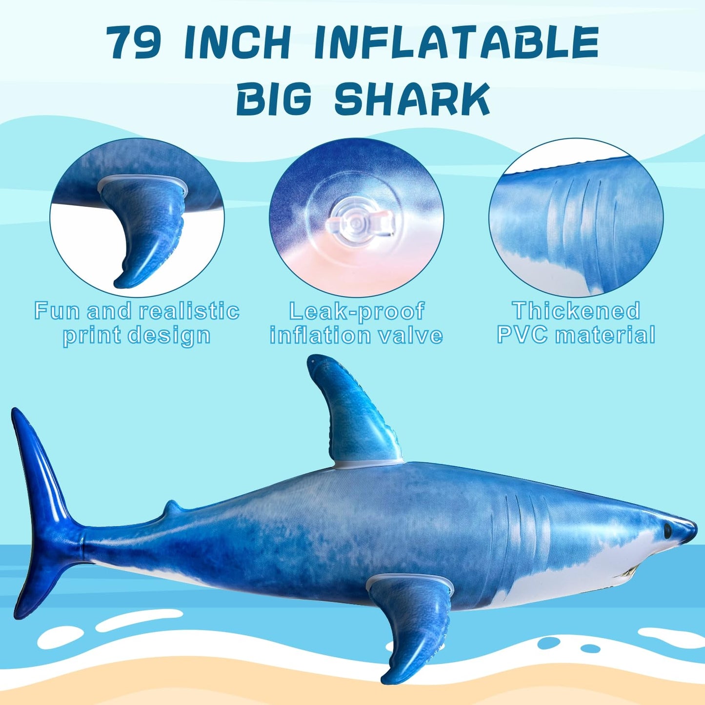 ILEISURELY Extra Large Inflatble Shark Pool Toy,79inch Shark Pool Birthday Party Decorations,Party Favors Supplies Gift for Kids Adults
