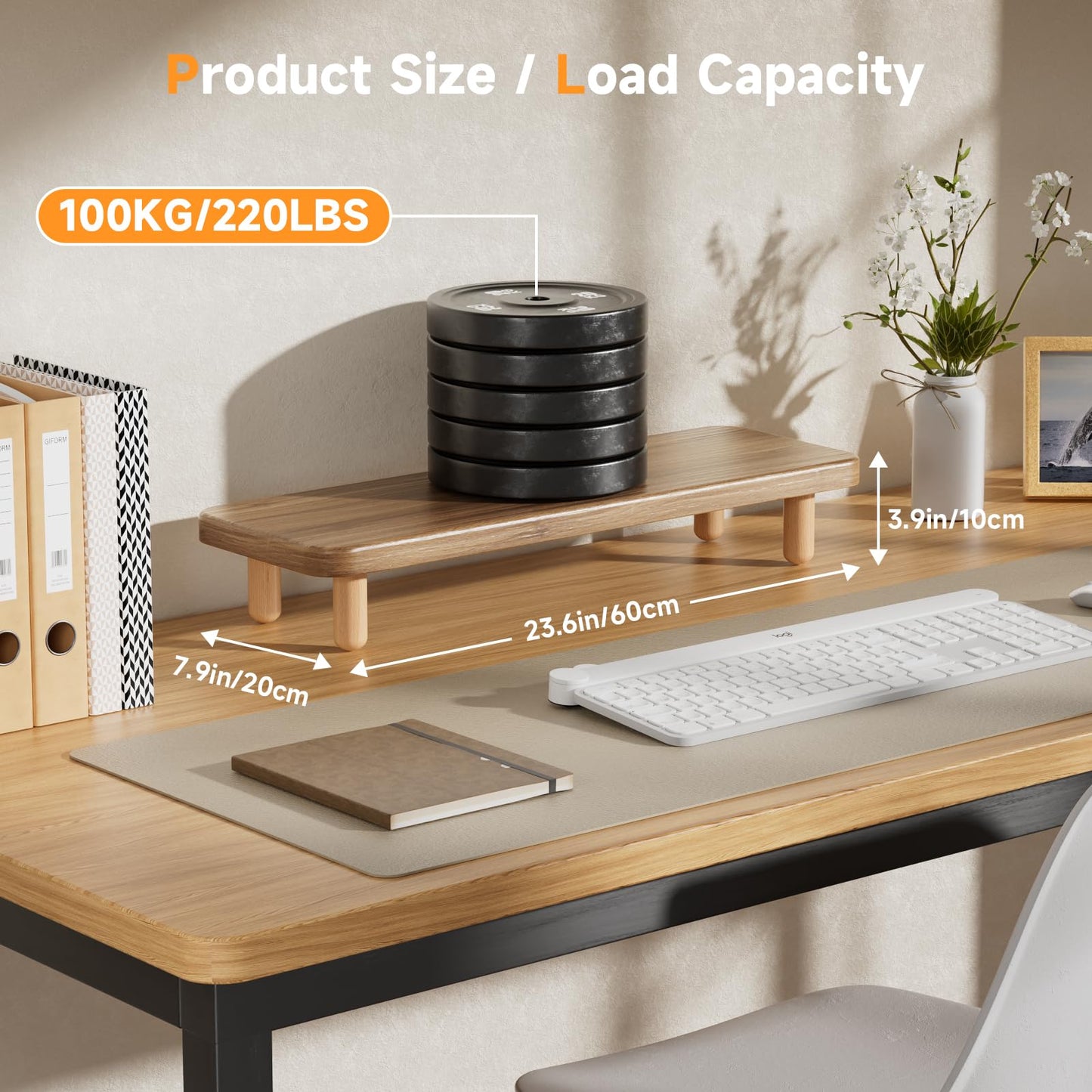 NestNeat Monitor Stand Riser, 24 Inch Wood Desk Organizer with Monitor Stand & Storage Computer Monitor and Laptop Riser Multifunctional Laptop Stand Desk Organizer for Office Home Screen/Laptop/PC (Light Walnut)