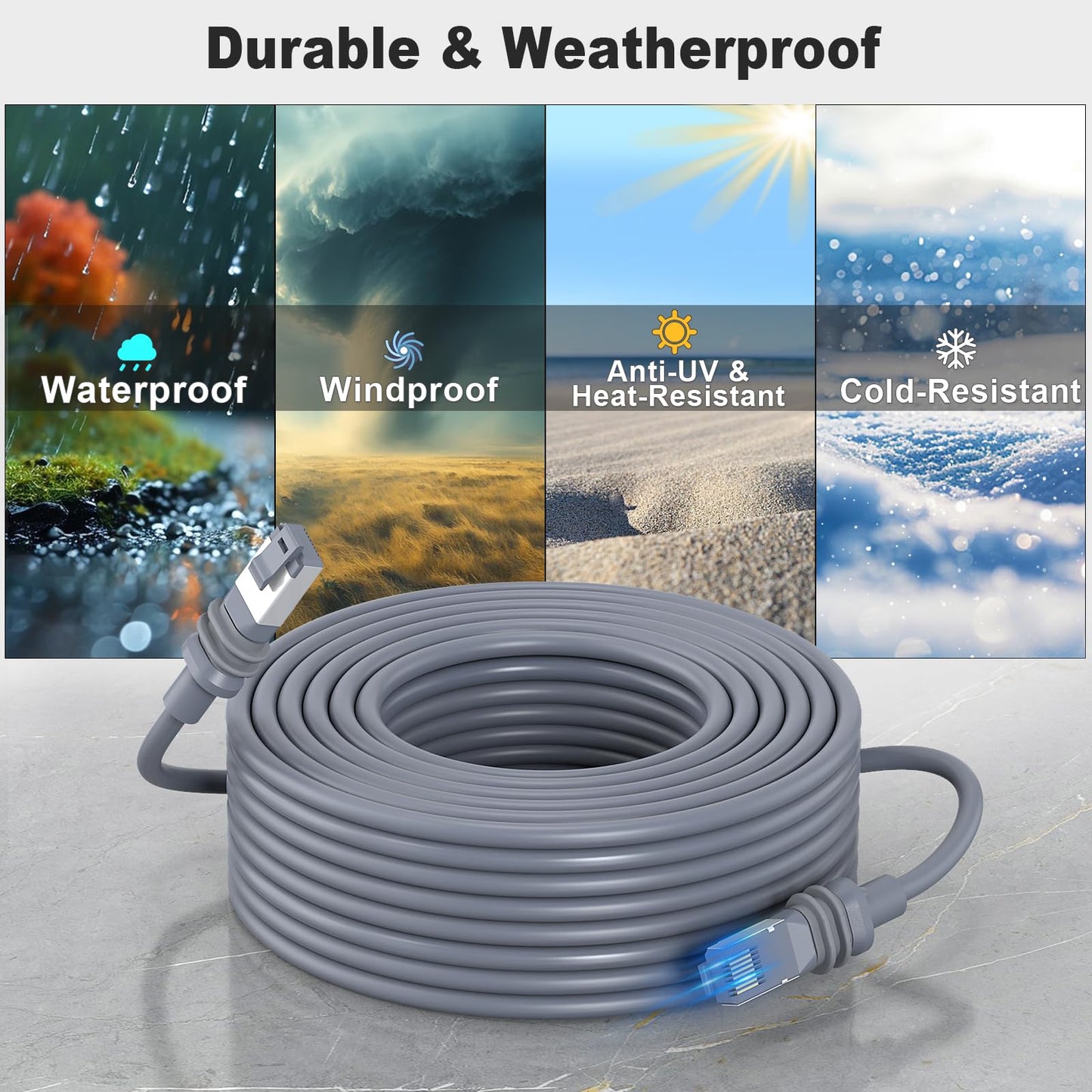 150ft Starlink Gen 3 Cable - 6.5/75/100/150ft High-Speed Weatherproof Starlink Standard Actuated Generation 3 Replacement Extension Cord for SpaceX Star Link V3 Dish, Grey