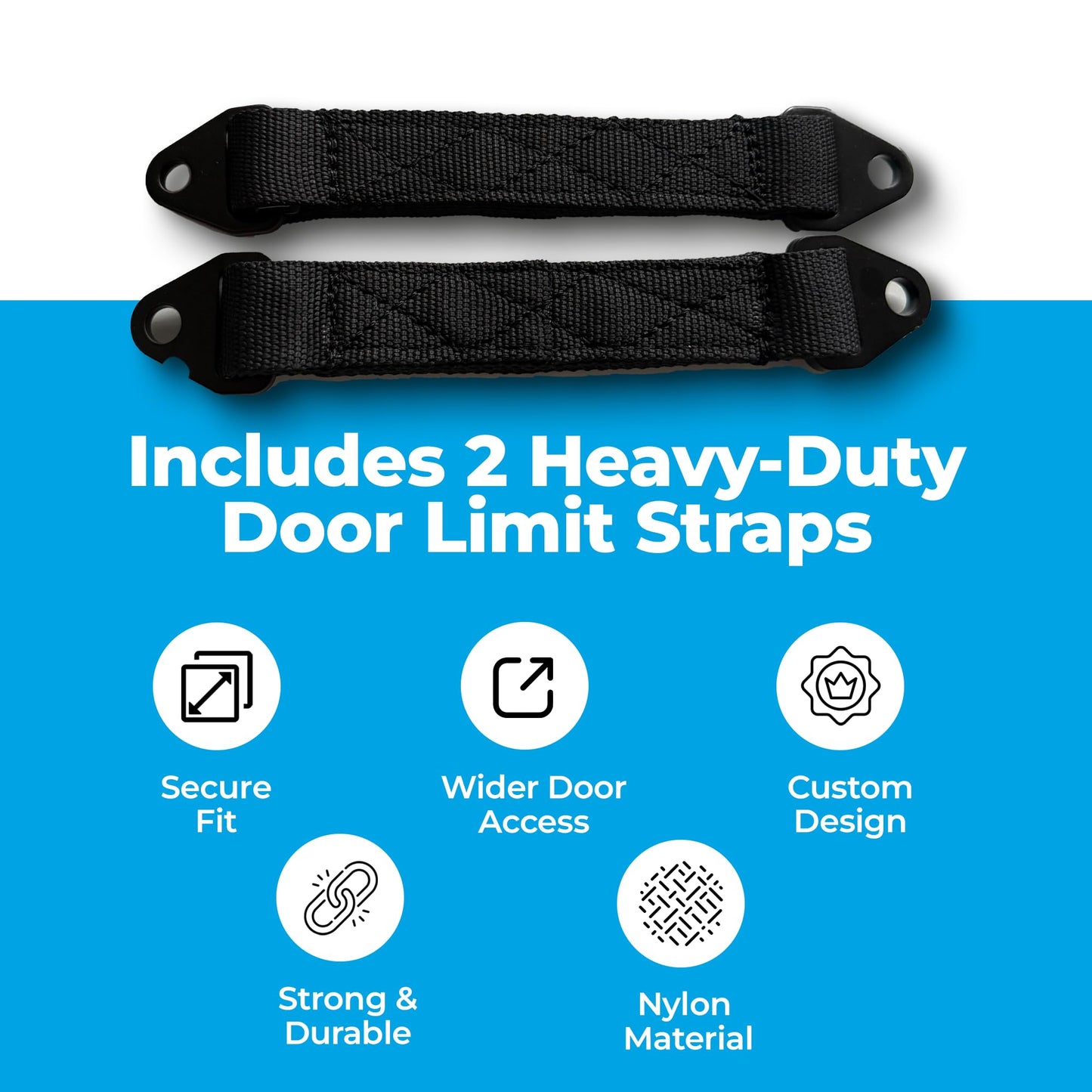 Heavy-Duty Door Limit Straps for Can-Am Defender & Defender Max Limited (2020-Present) | Extra-Long for Wider Door Opening | 2-Pack, Black