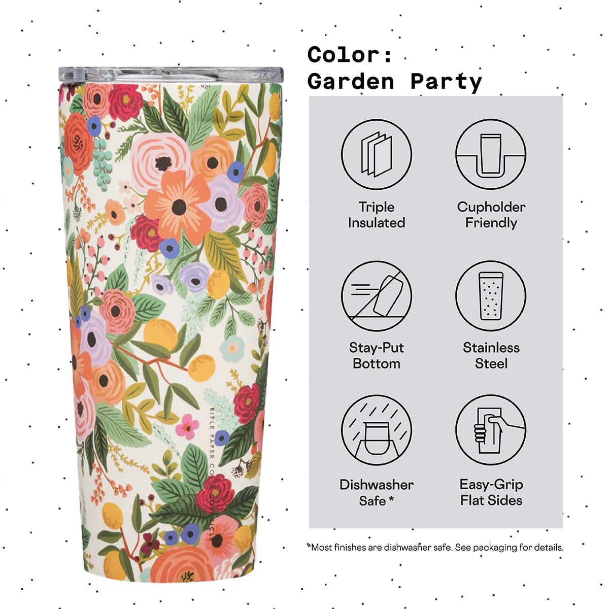 Corkcicle x Rifle Paper Co. Classic Insulated Coffee Mug - Keeps Drinks Cold 9 Hours - Triple-Insulated - Gift for Mom - Great for Mother's Day or Christmas - 16 oz - Garden Party Cream