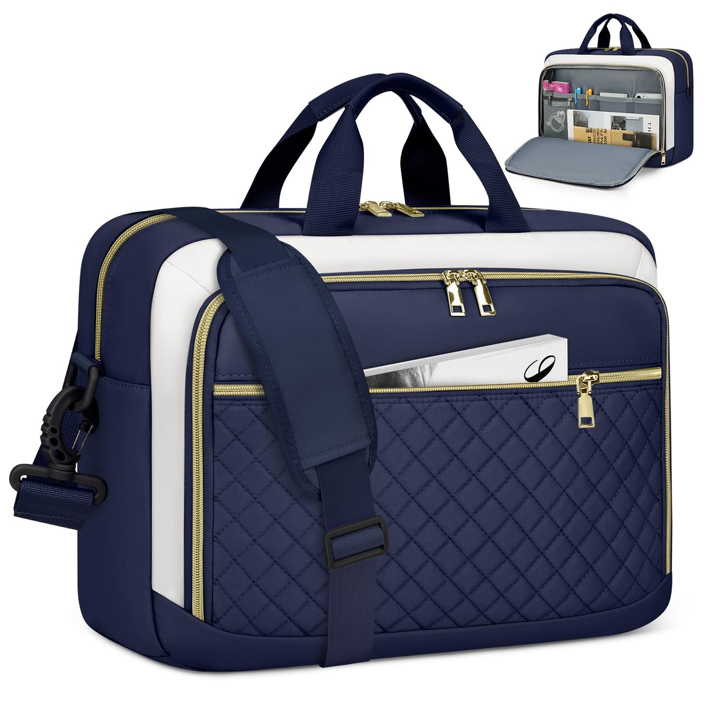 NEWHEY Laptop Bag 17.3 Inch Laptop Briefcase for Women Men Waterproof Shoulder Messenger Bag Large Computer Bag for Business Office Work College, Blue&Beige
