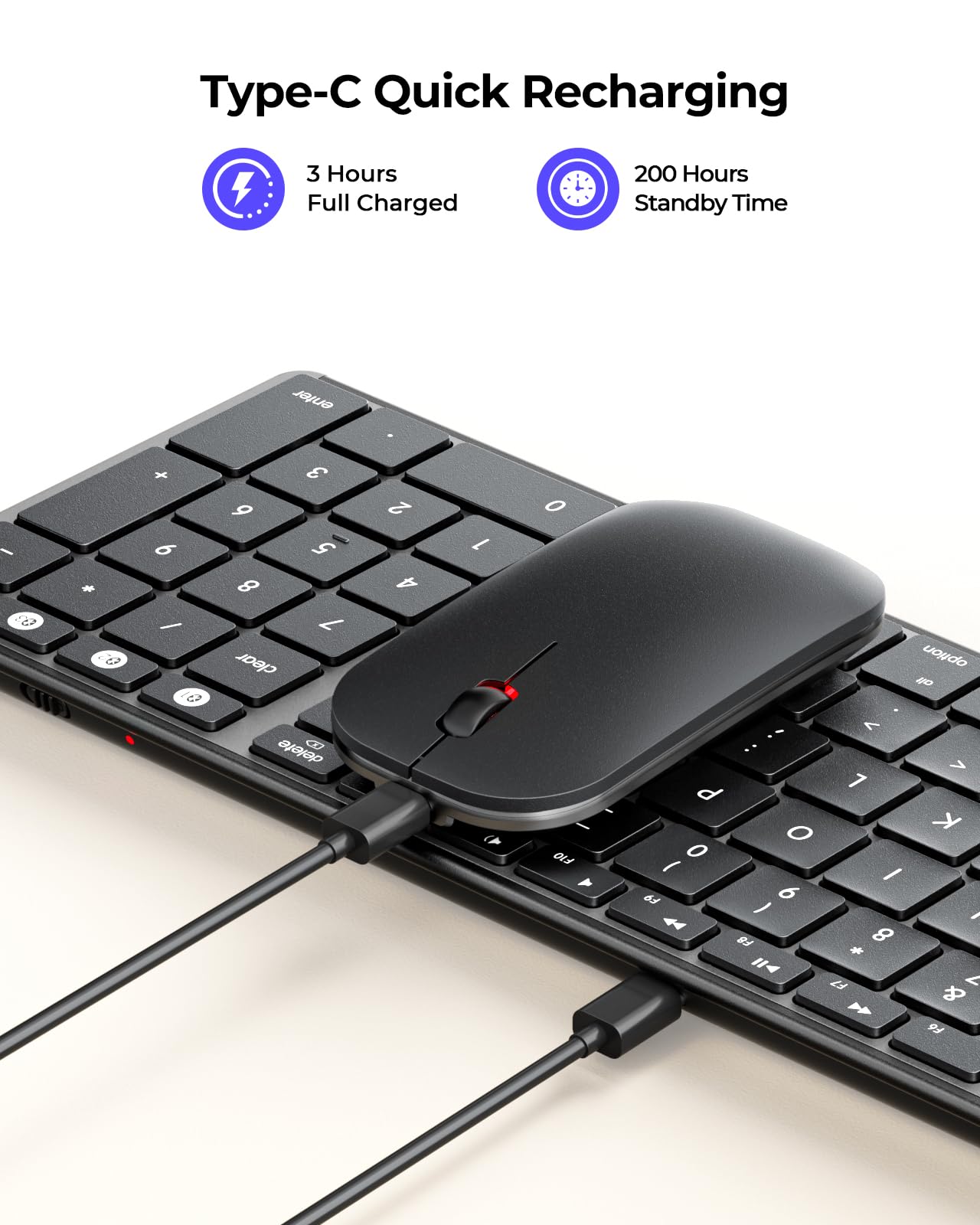 Wireless Bluetooth Keyboard and Mouse for Mac, Multi-Device Rechargeable Slim Keyboard and Mouse Stainless Steel Full Size, Compatible with MacBook Pro/Air, iPad, iMac - Space Gray
