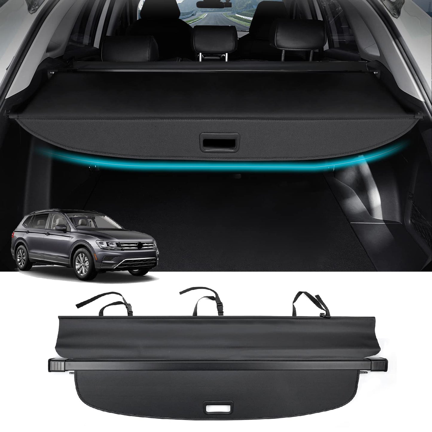 Powerty Cargo Cover for 2018-2024 VW Volkswagen Tiguan Accessories Trunk Cover Retractable Trunk Shielding Shade Cargo Luggage Cover No Gap(NOT for 2025 Volkswagen Tiguan)