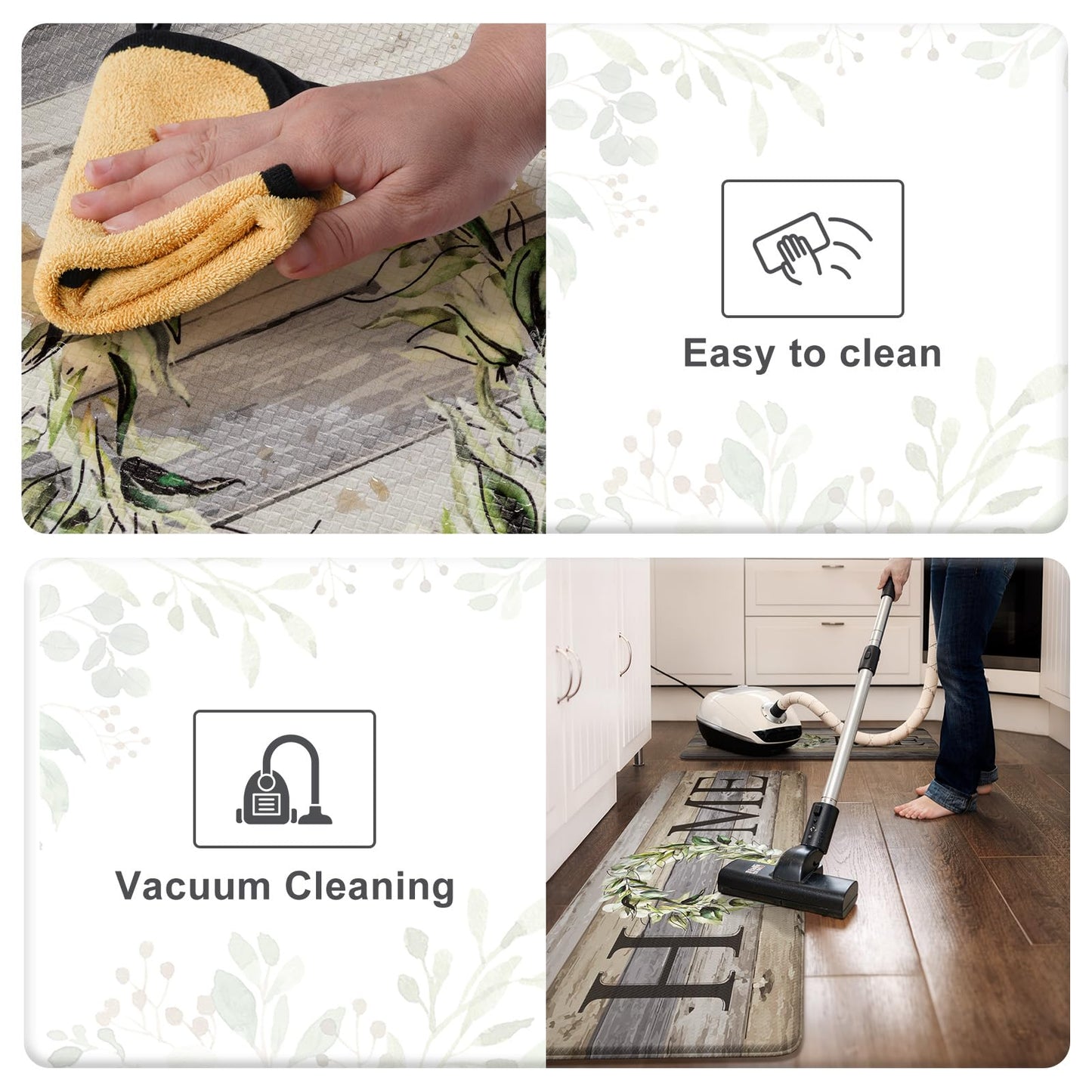 KIMODE Kitchen Mats for Floor 17"x47"+17"x29", Farmhouse Kitchen Rugs Sets of 2, Anti Fatigue Mats for Kitchen Floor, Cushioned Comfort Kitchen Floor Mats for Sink, Laundry, Desk Grey