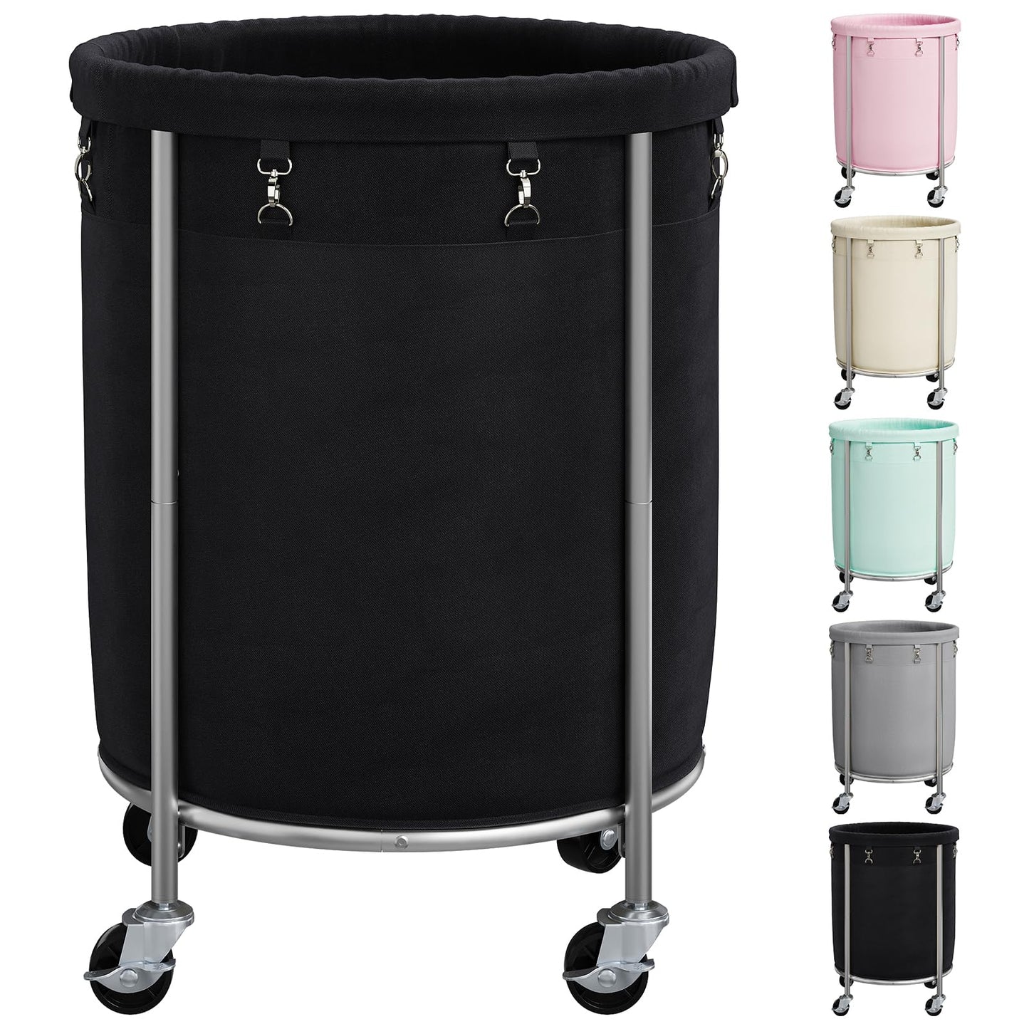 ELYKEN 190L Laundry Basket with Wheels, Large Rolling Laundry Hamper with Removable Liner Bag, Round Rolling Laundry Cart, Dirty Clothes Hamper for Hotel, Home, Closet, Dorm, Black