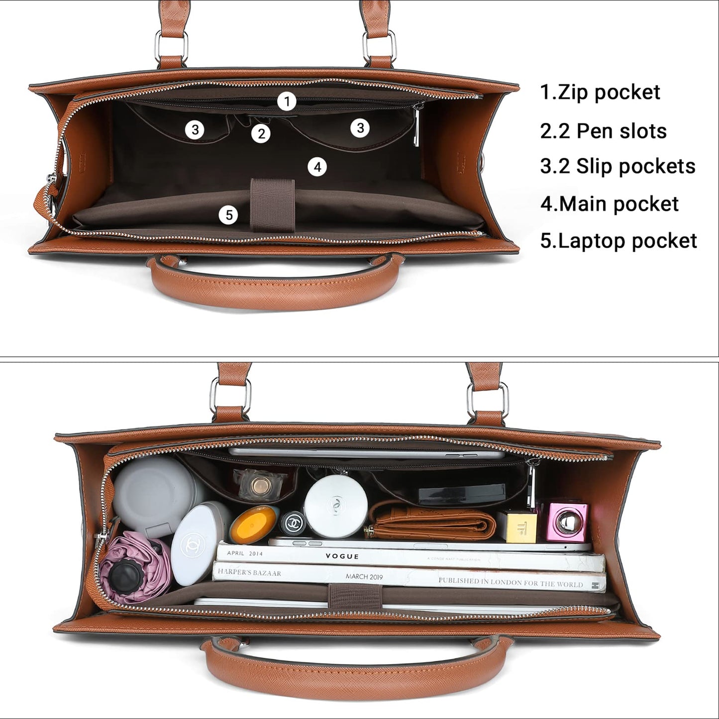 BROMEN Womens Briefcase Leather 15.6 inch Laptop Shoulder Bag Business Tote Handbag Brown