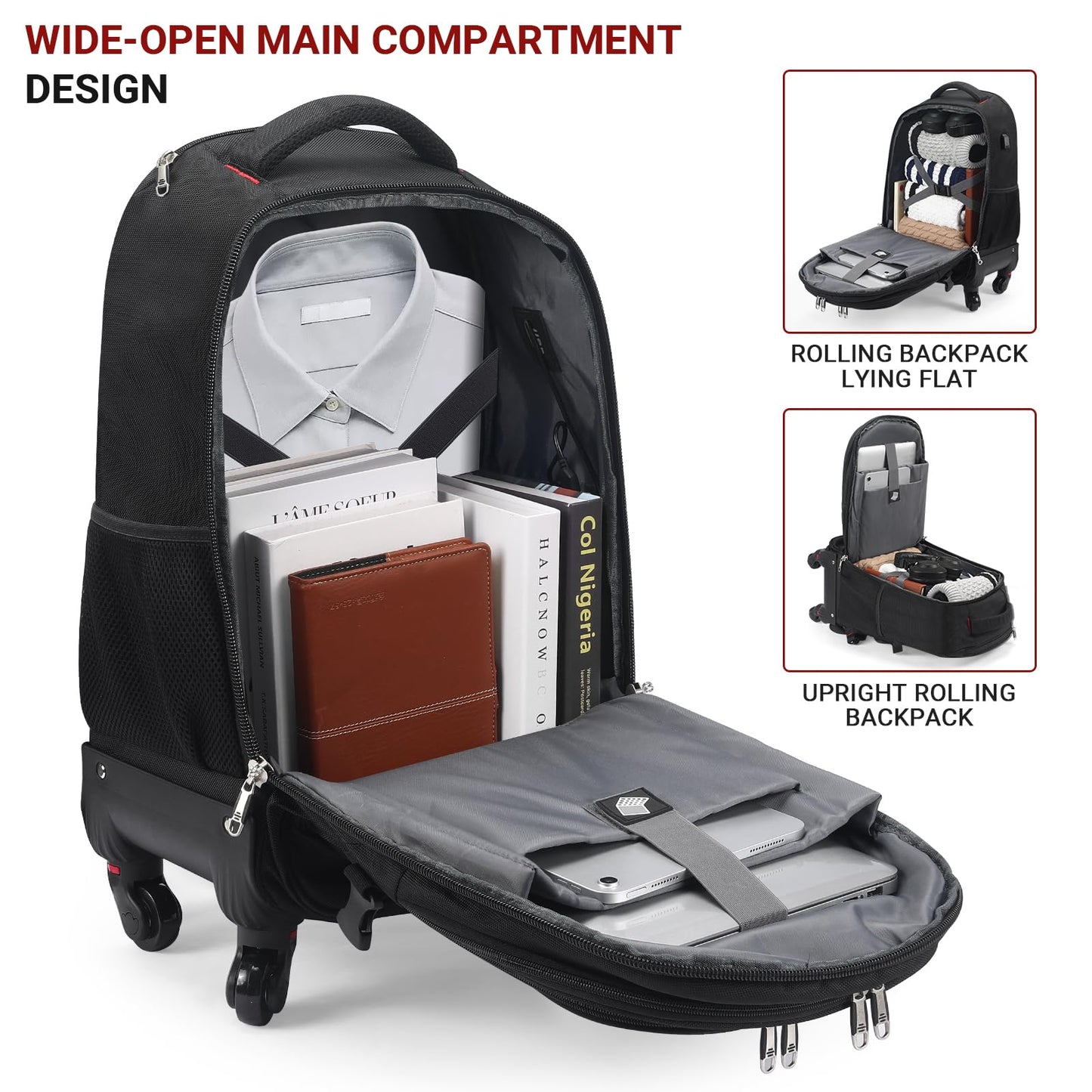 StarCloud 4-Wheel Rolling Backpack 45L (22x14x9 in): 17.3-Inch Roller Travel Laptop Backpack for Business, Water-Resistant Carry-On Luggage, Airline Approved Suitcase for Travel and Commuting