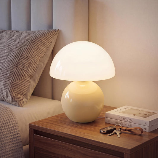 Dawnwake Mushroom Lamp Table Lamp for Bedroom,Desk Bedside Small Lamps for Living Room Night Stands,Mushroom Decor Cute Mini Modern Mid Century Lamps,Unique Aesthetic Home Living Room Decor(Cream)