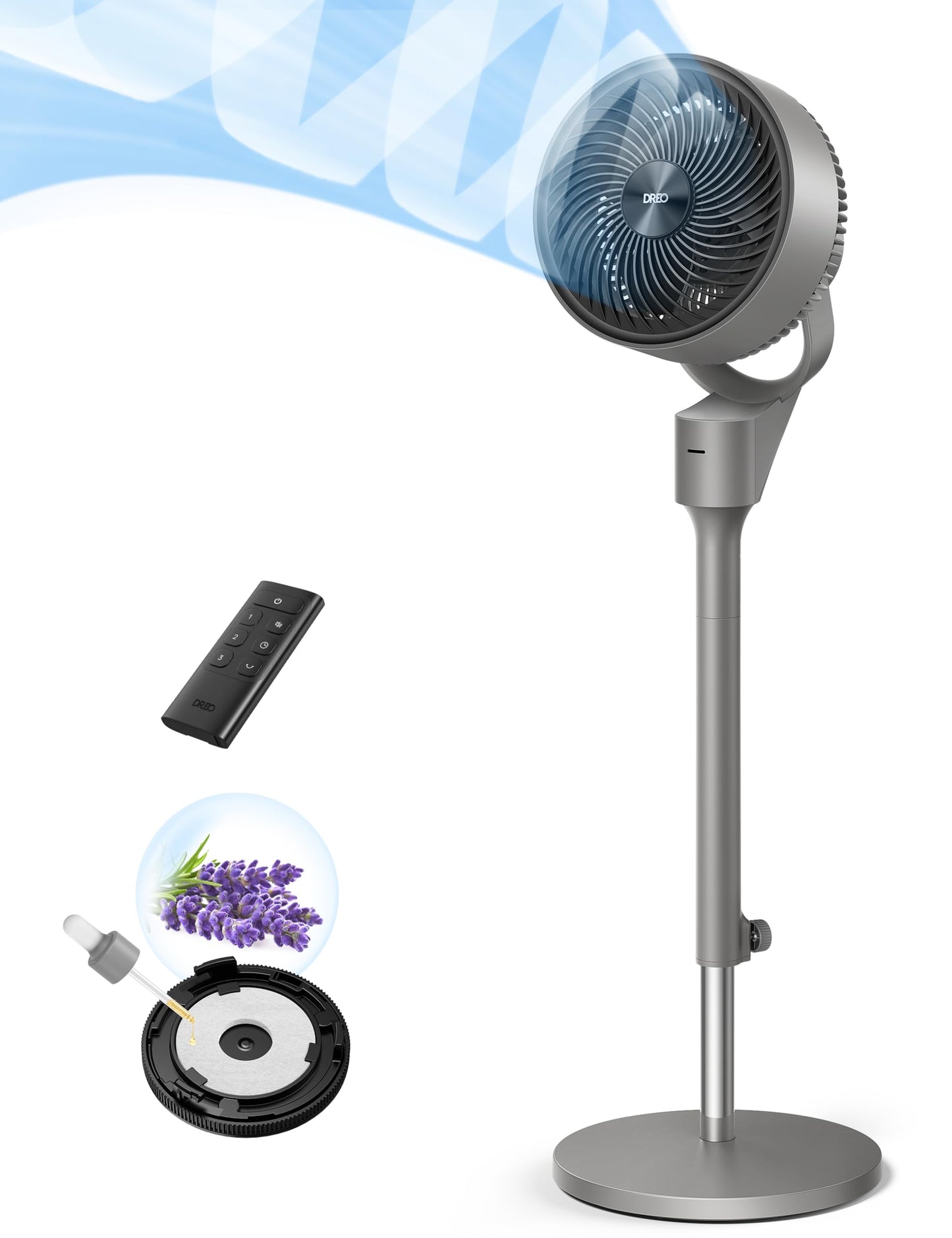 Dreo Fan for Bedroom, 80° Oscillating Standing Fan, 25dB Quiet, 80ft Pedestal Fans for Home Office, 90° Manual Vertical, 3 Speeds, Remote, 34-41" Adjustable Height, Air Circulator