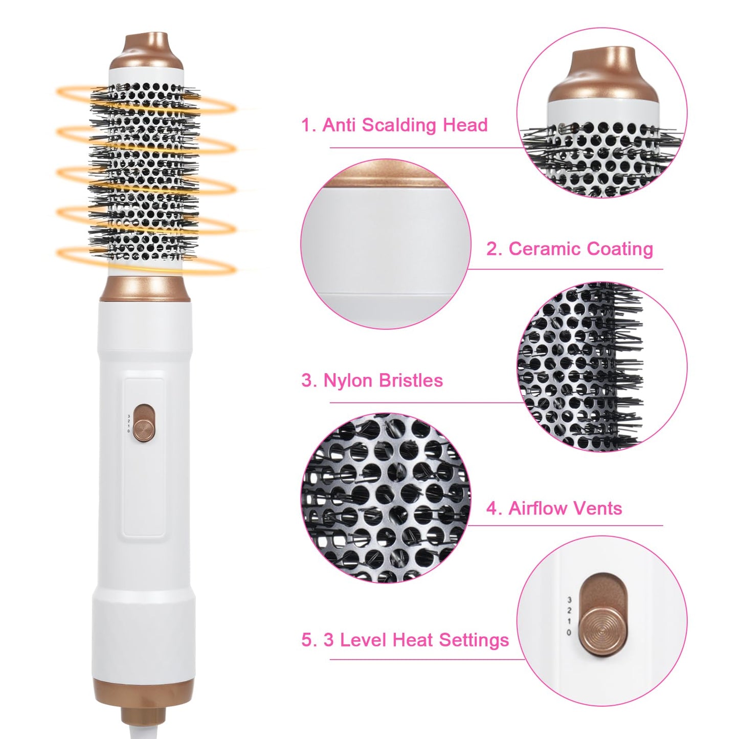 Layhou 5-in-1 Hot Air Comb Home Use Straight Hair Curly Hair Blow Dryer Comb Multi-function Hair Styling Tool
