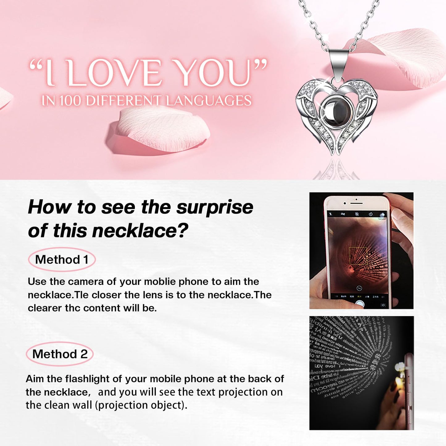 Preserved Real Pink Rose with I Love You Necklace 100 Languages, Gifts for Girlfriend, Women, Mom, Wife, Gifts Idea on Christmas, Valentine's Day, Mother's Day, Birthday, Anniversary, Thanksgiving