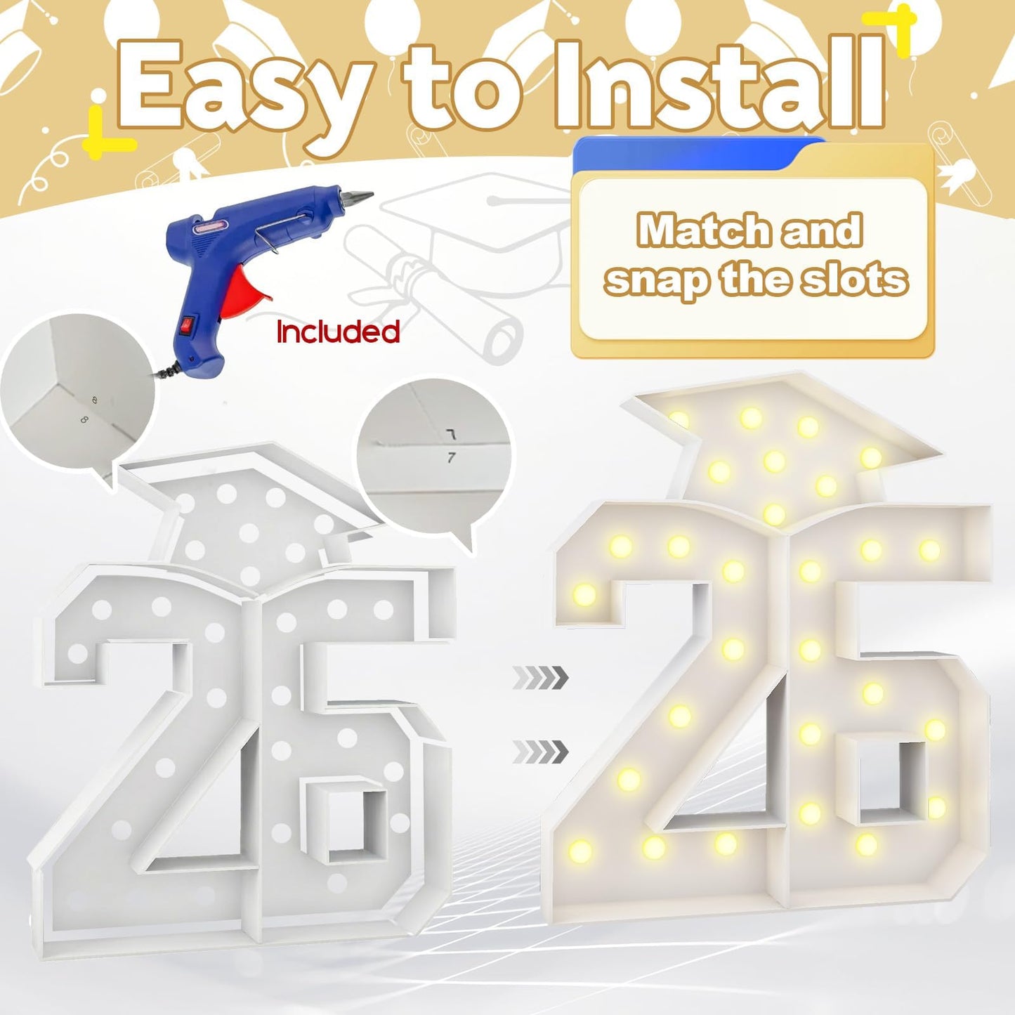 4.5FT 2026 Graduation Decorations, Large 26 Light Up Numbers Graduation Cap with Lights, White Mosaics Marquee 26 Numbers Kit for Class of 2026 High School College Graduation Grad Party Decorations
