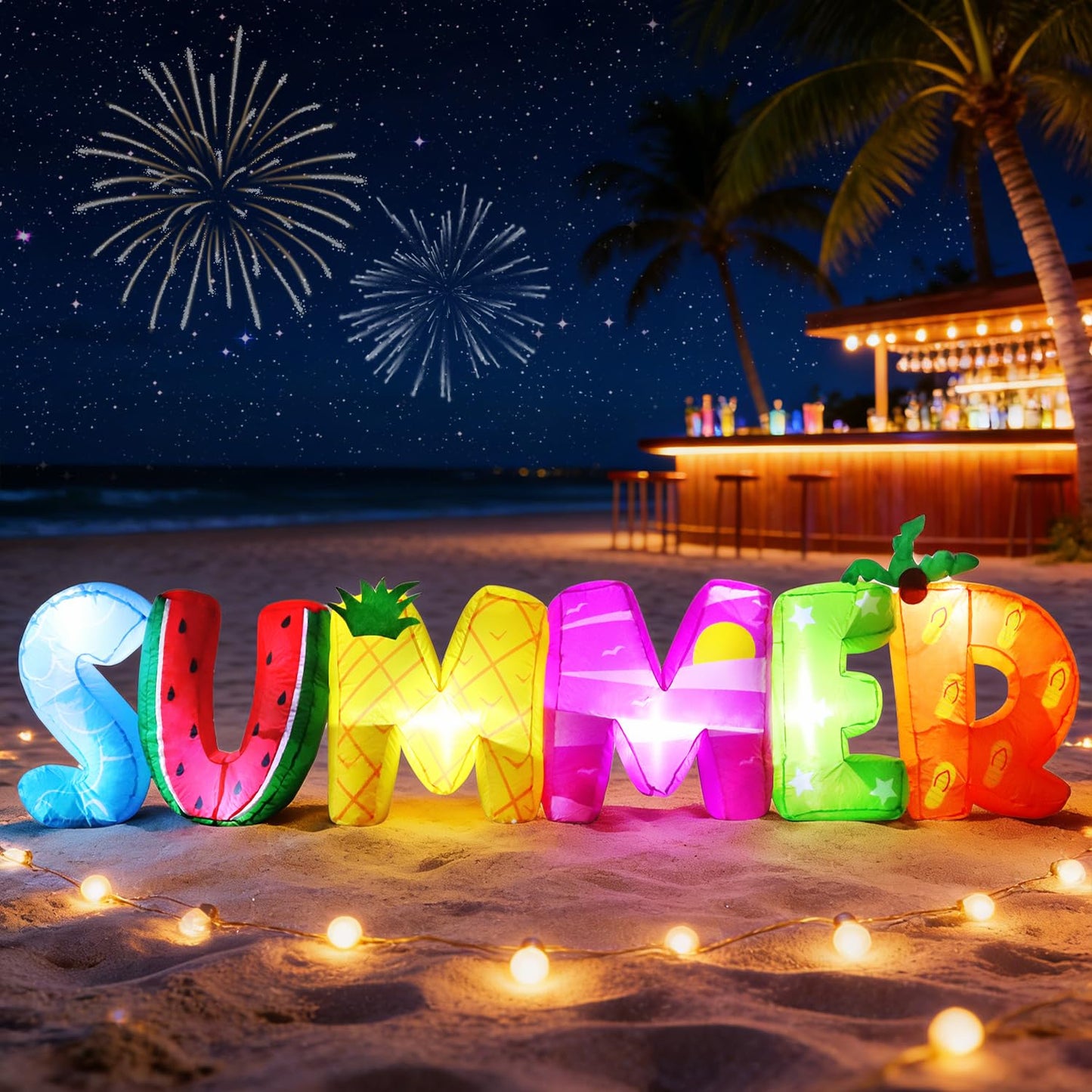 DomKom 8FT Summmer Inflatable Outdoor Decorations, Build-in LED Lights Holiday Blow Up Yard Decoration, for BBQ Holiday Party, Outdoor,Garden, Yard Lawn Décor