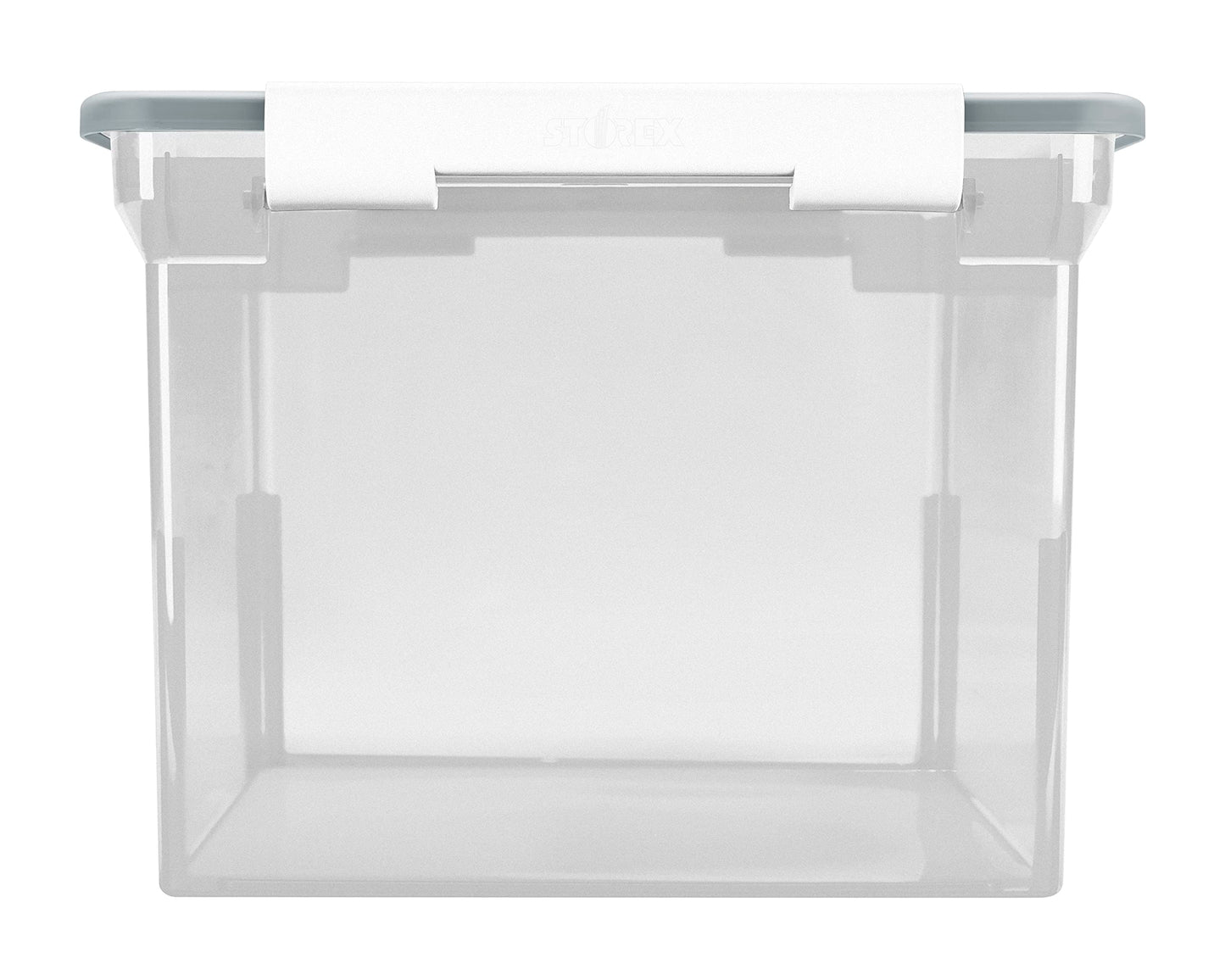 Storex Portable File Tote with Locking Handles, Letter/Legal Files, 18.5" X 14.25" X 10.88", Clear/Silver