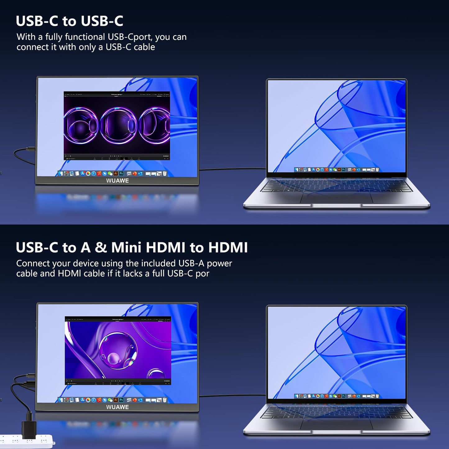 WUAWE Portable Monitor 16" 1920x1200P 16:10 IPS Travel Monitor for Laptop with Built-in Stand, 100% sRGB Control USB-C HDMI,HDR Freesync Display, Plug&Play for Phone PS5 Switch(Black)