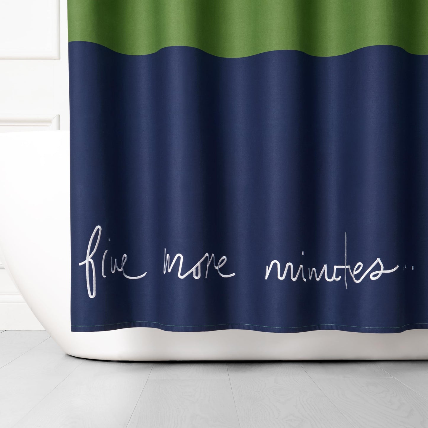kate spade new york Five More Minutes Color Block Shower Curtain, 72 in x 72 in, Made from 100% Cotton, Machine Washable, Blue and Green Shower Curtain