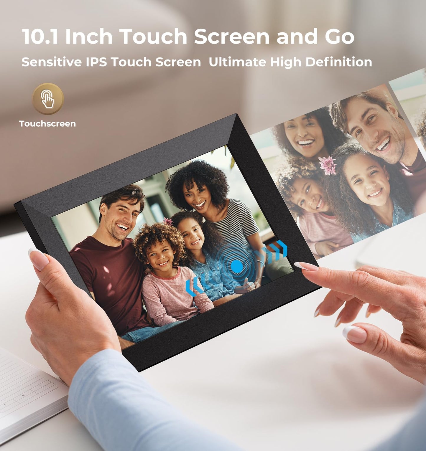 FRAMEO 10inch Digital Picture Frame WiFi Smart Photo Frame Electronic Digital Picture Frames Load from Phone1280x800 HD IPS Touch Screen,Automatic/Slideshow/Share Videos Photo-Black
