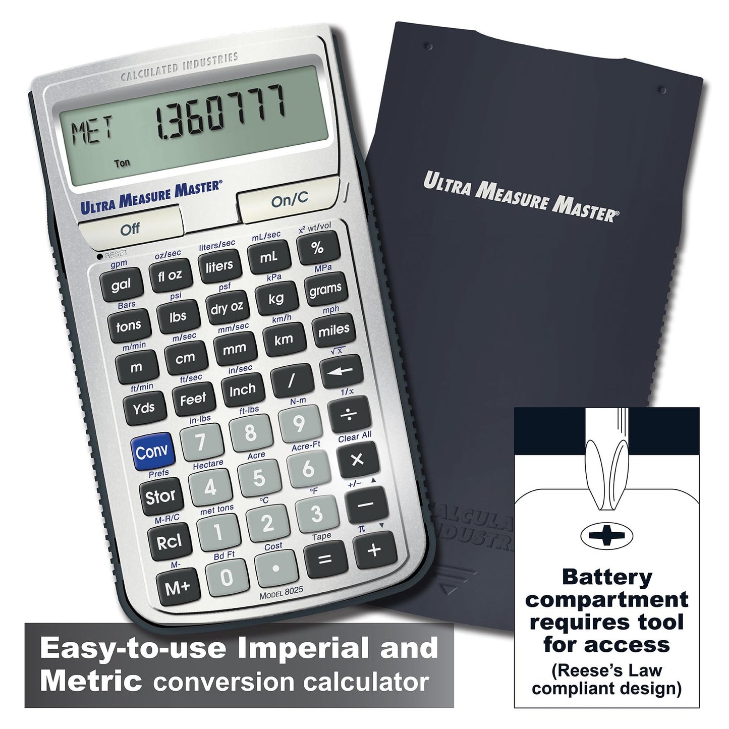 Calculated Industries 8025 Ultra Measure Master Professional Grade U.S. Standard to Metric Conversion Calculator Tool for Engineers, Architects, Builders, Scientists and Students | 60+ Units Built-in, Silver