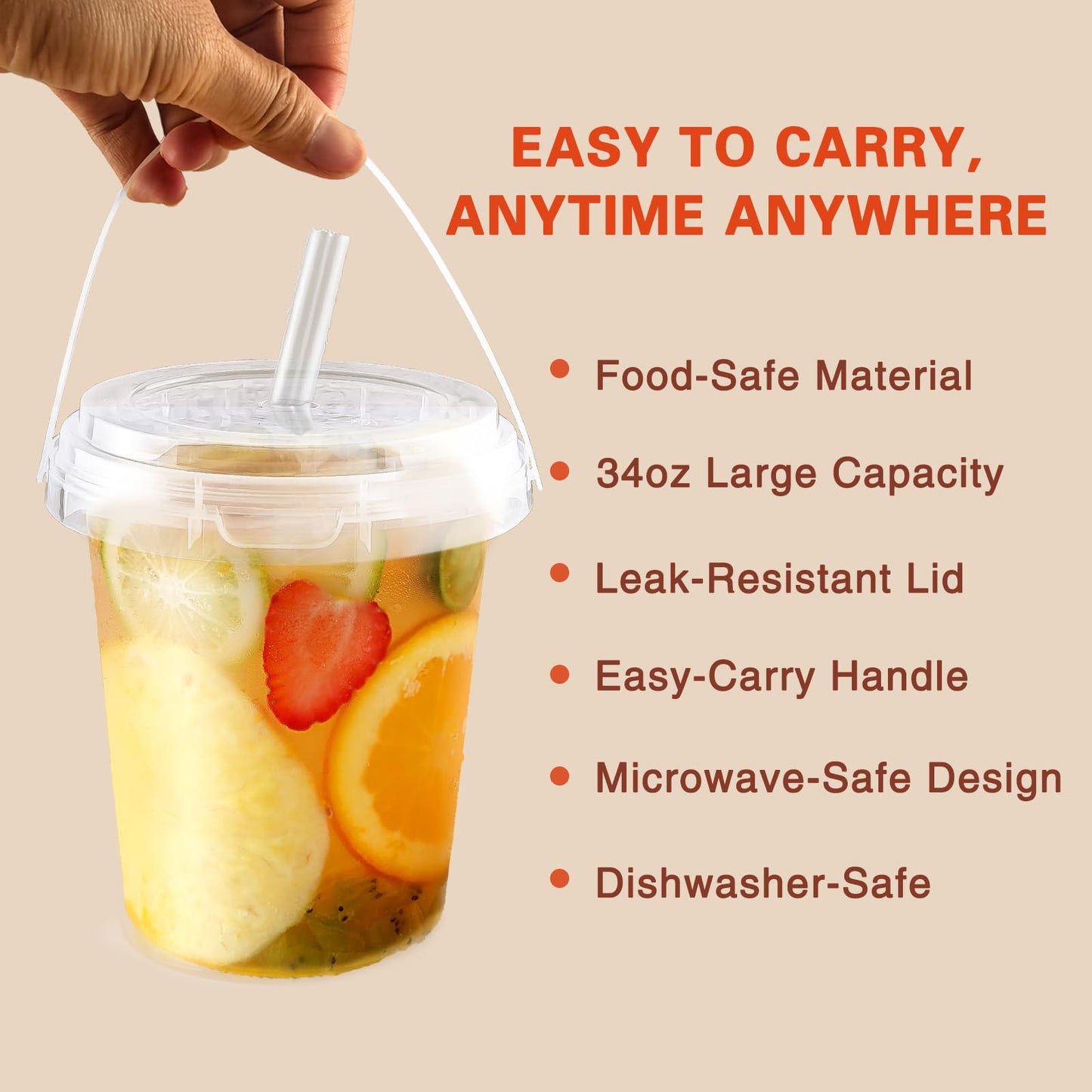 30 Pack 34oz Disposable Plastic Cups with Lids and Straws, Iced Coffee Cups with Lids, Sturdy & Food Safe for Cold & Hot Drinks, Smoothies, Fruit Drinks Cups for Summer Beverages, Bar & Beach Party