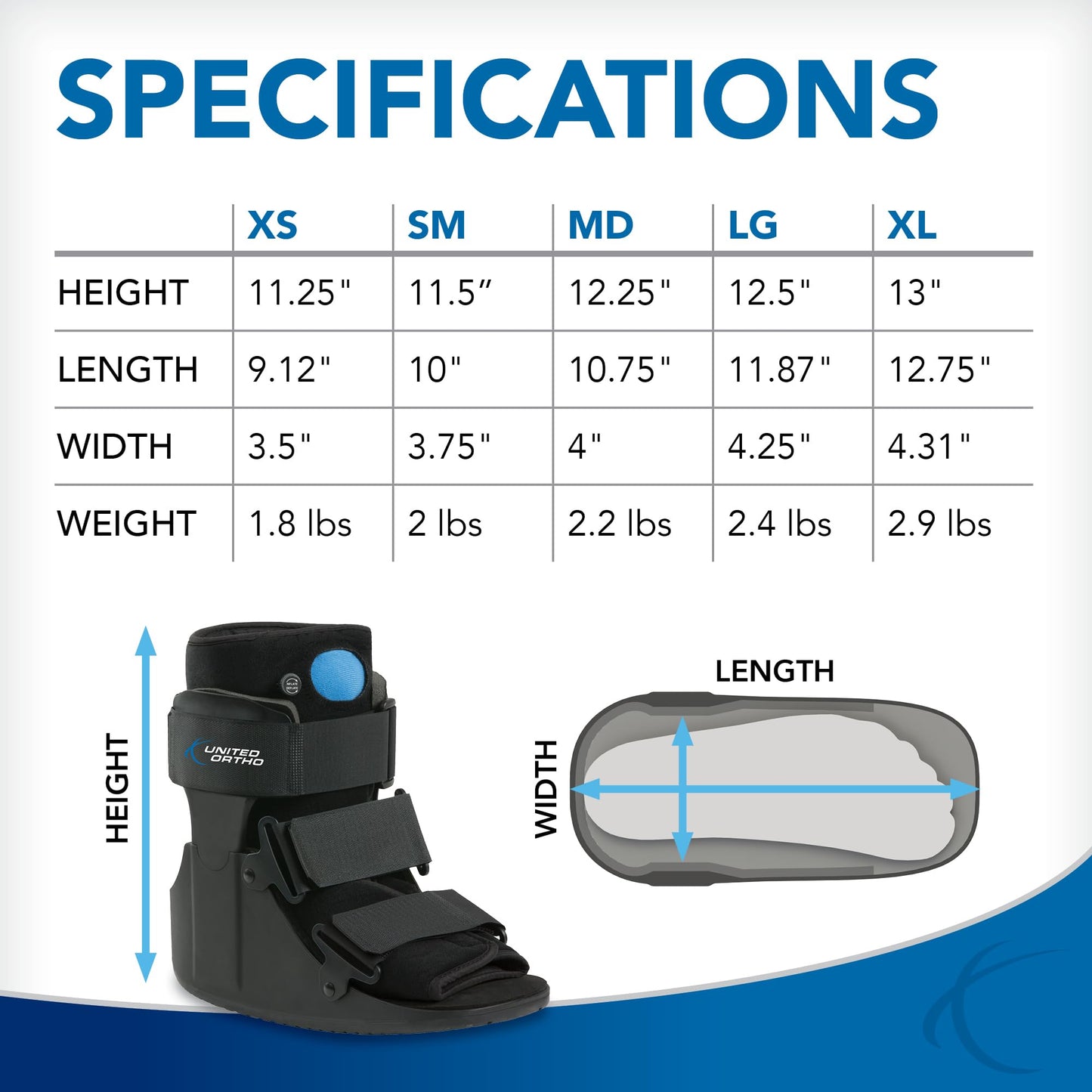 United Ortho Short Air Cam Walker Fracture Boot, Small, Black