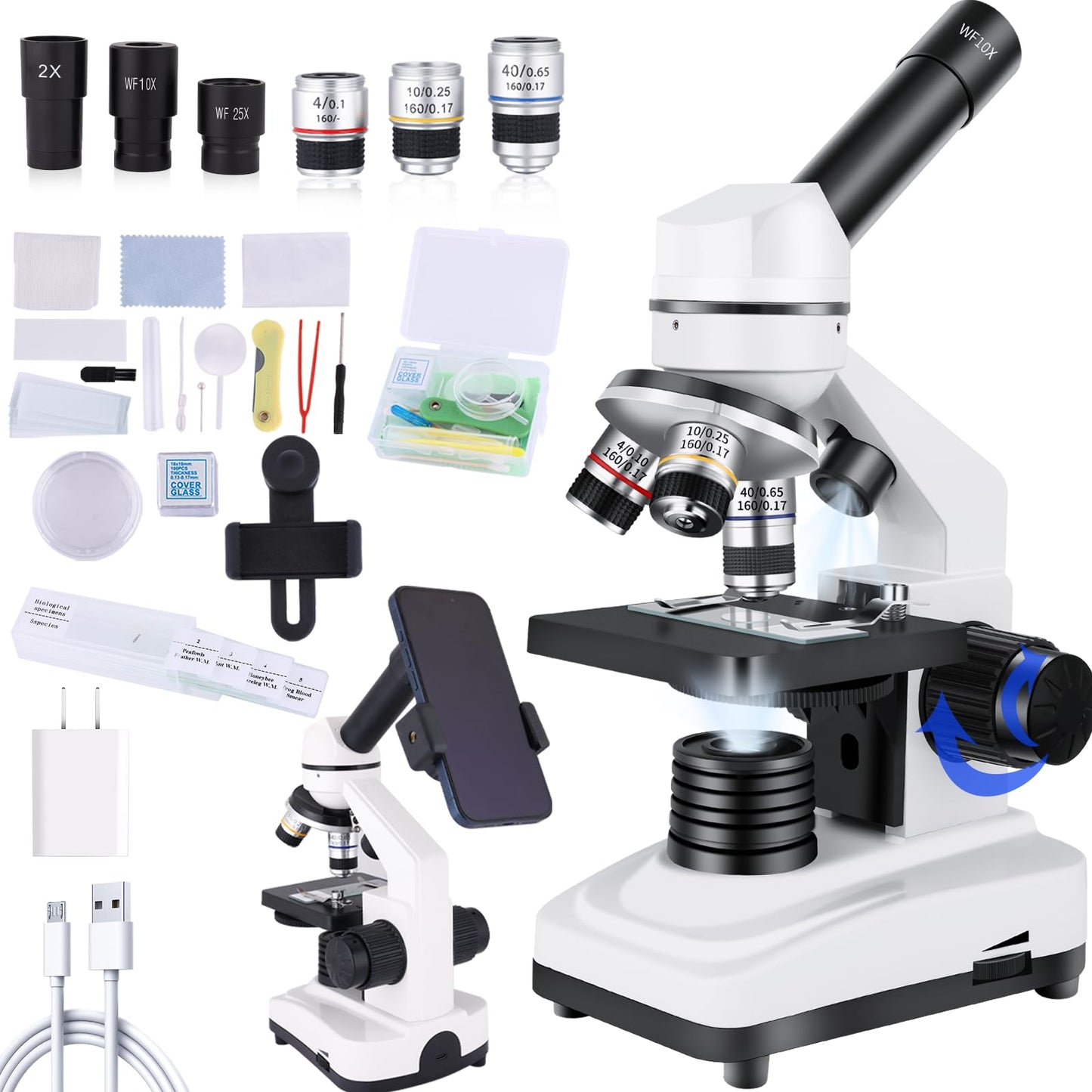 Herwicm Microscope for Adults 40x-2000x Compound Microscope with Dual LED Illumination for School, Home, Lab, Beginners