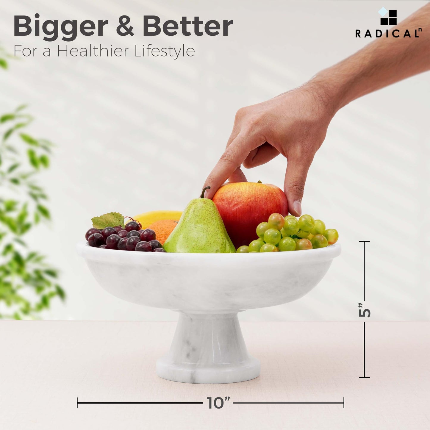 Radicaln Marble Fruit Bowl For Kitchen Counter 10" Inches White Handmade Bananas Holder, Ideal key Bowl, Modern Salad and Serving Bowl for Home Storage