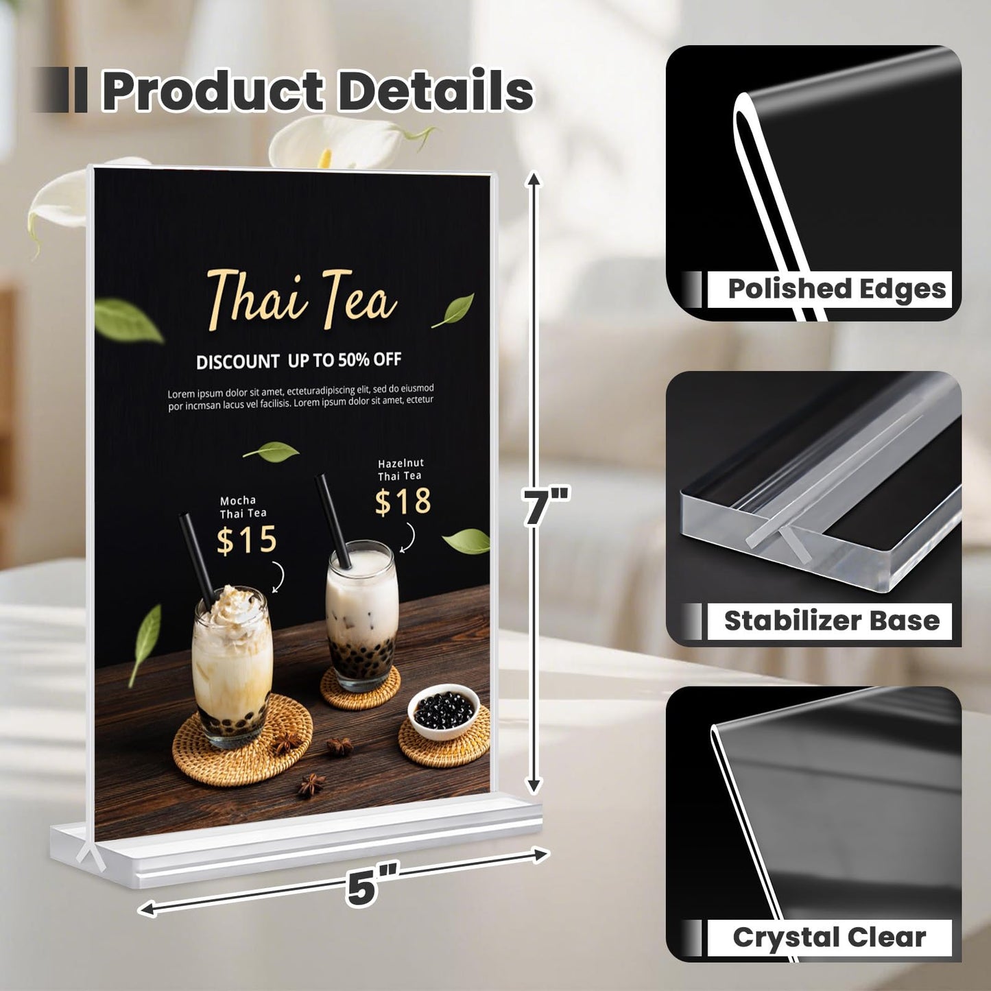 30 Pack Acrylic Sign Holder 5x7, Clear Double Sided Tabletop Menu Display, Desktop Flyer Stand with Vertical Base, Plastic Paper Picture Frame Holder Suitable for Restaurants Office Store Show Fair