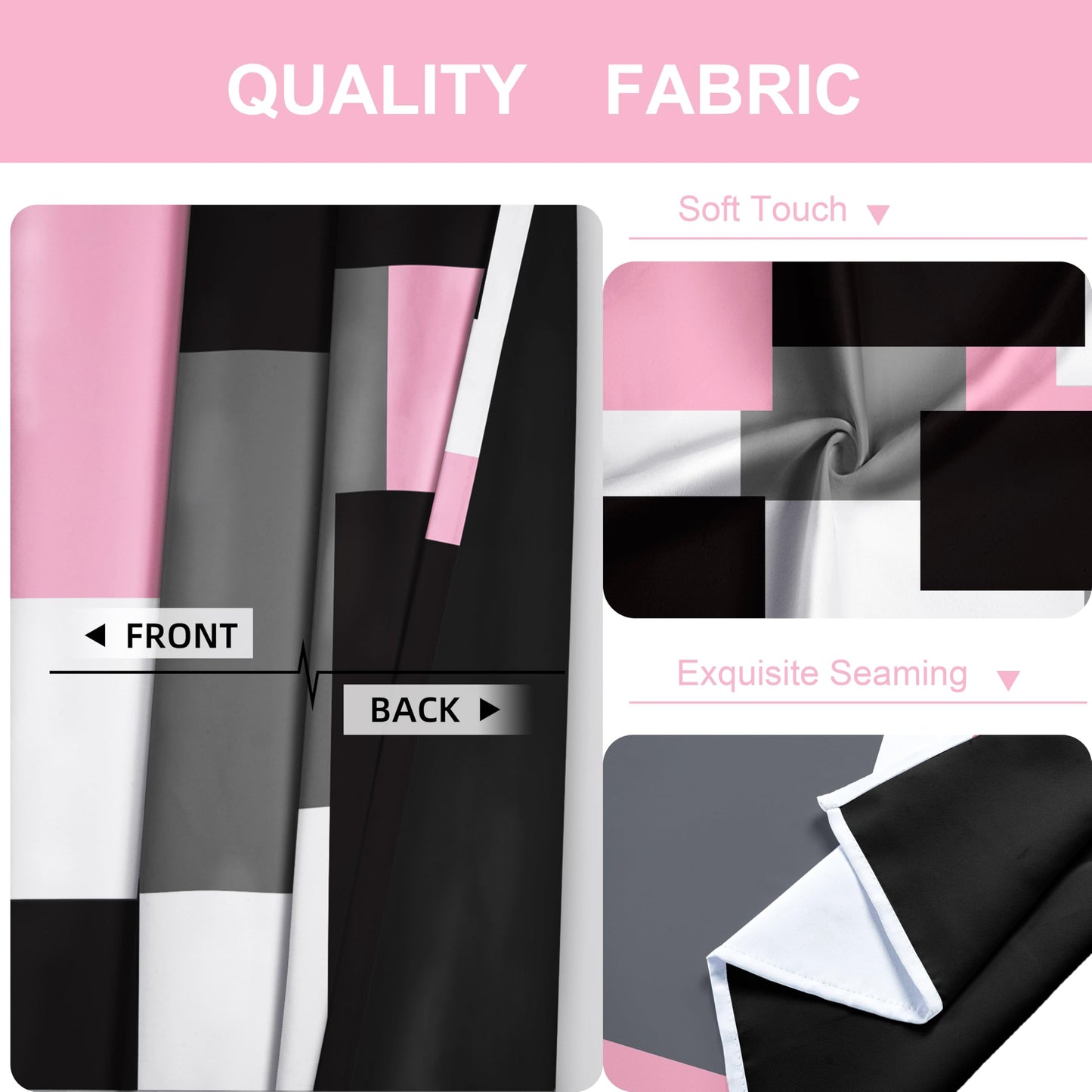 Tyrot Pink 100% Blackout Curtains for Bedroom 84 inch Length 2 Panels Set White Grey Modern Abstract Geometric Black Out Curtains Insulated Room Darkening Window Drapes for Girls Living Room, 52Wx84L