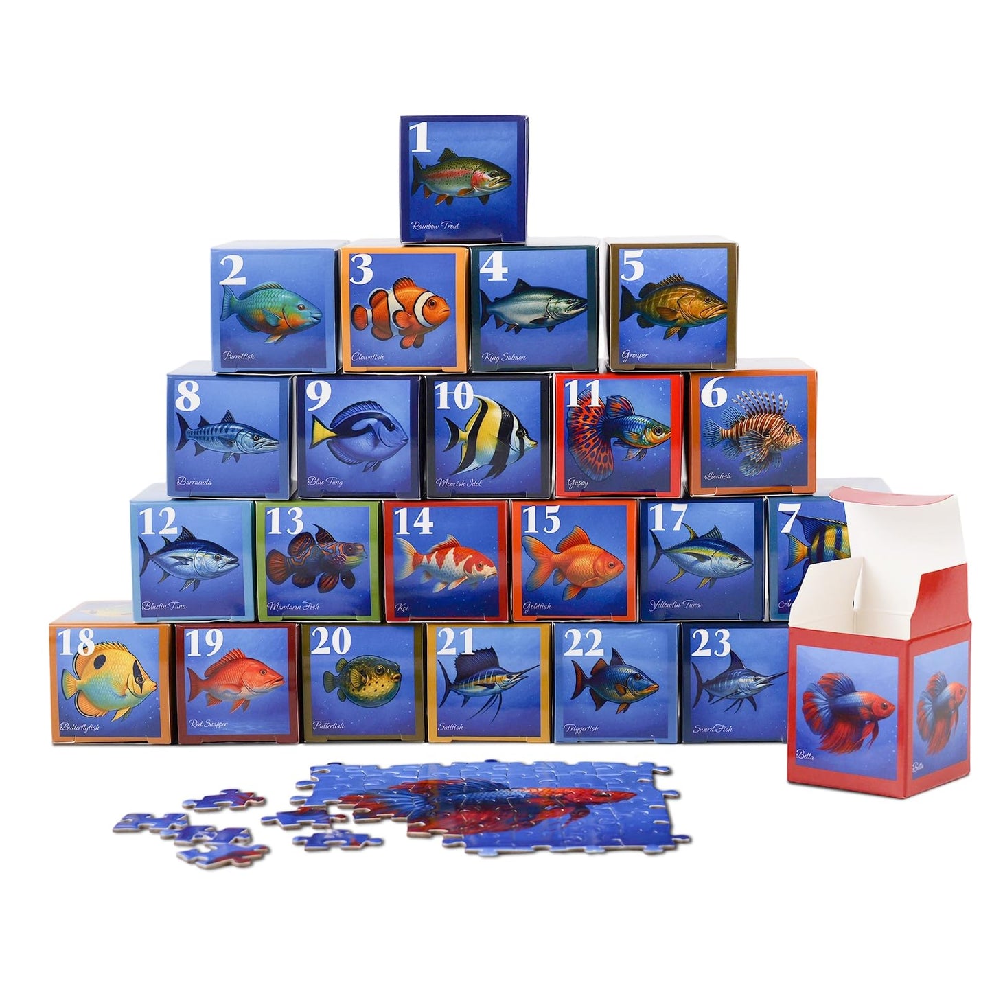 rokt&razo, Fishes, 24 Mini Pack Kids Puzzles, 1000 Pieces Advert Puzzles, Family Game Nights, Finish Size 27.5 * 19.7 in (Index on The Back)