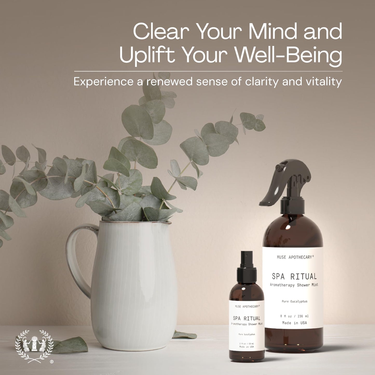 Muse Apothecary Spa Ritual Shower Mist Pure Eucalyptus Oil - Eucalyptus Spray for Shower, Bath & Linen - Spa & Shower Spray Aromatherapy - Eucalyptus Essential Oil Spray 8oz