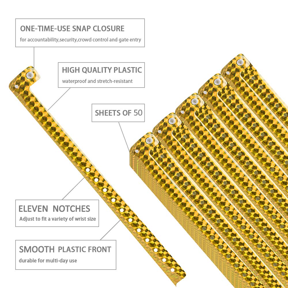 OUCHAN Holographic Plastic Party Wristbands Gold - 500 Pack Vinyl Wristbands for Events Club Music Meeting