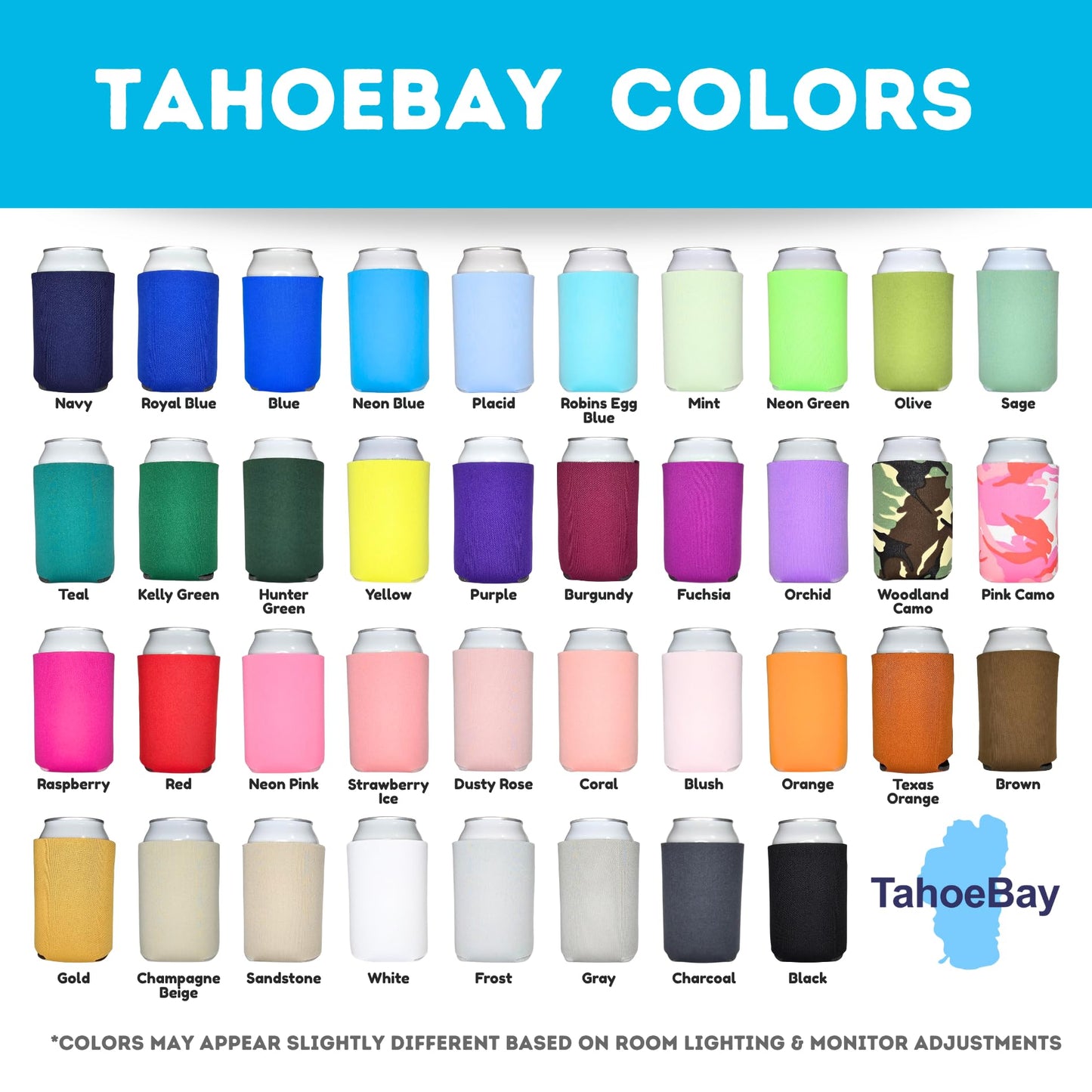 TahoeBay Bulk Blank Beer Can Cooler Sleeves (50-Pack) Sublimation Blanks for Vinyl Plain Soft Foam Can Sleeves Coolers for Soda Cans & Bottles Solid Color (Multicolor)