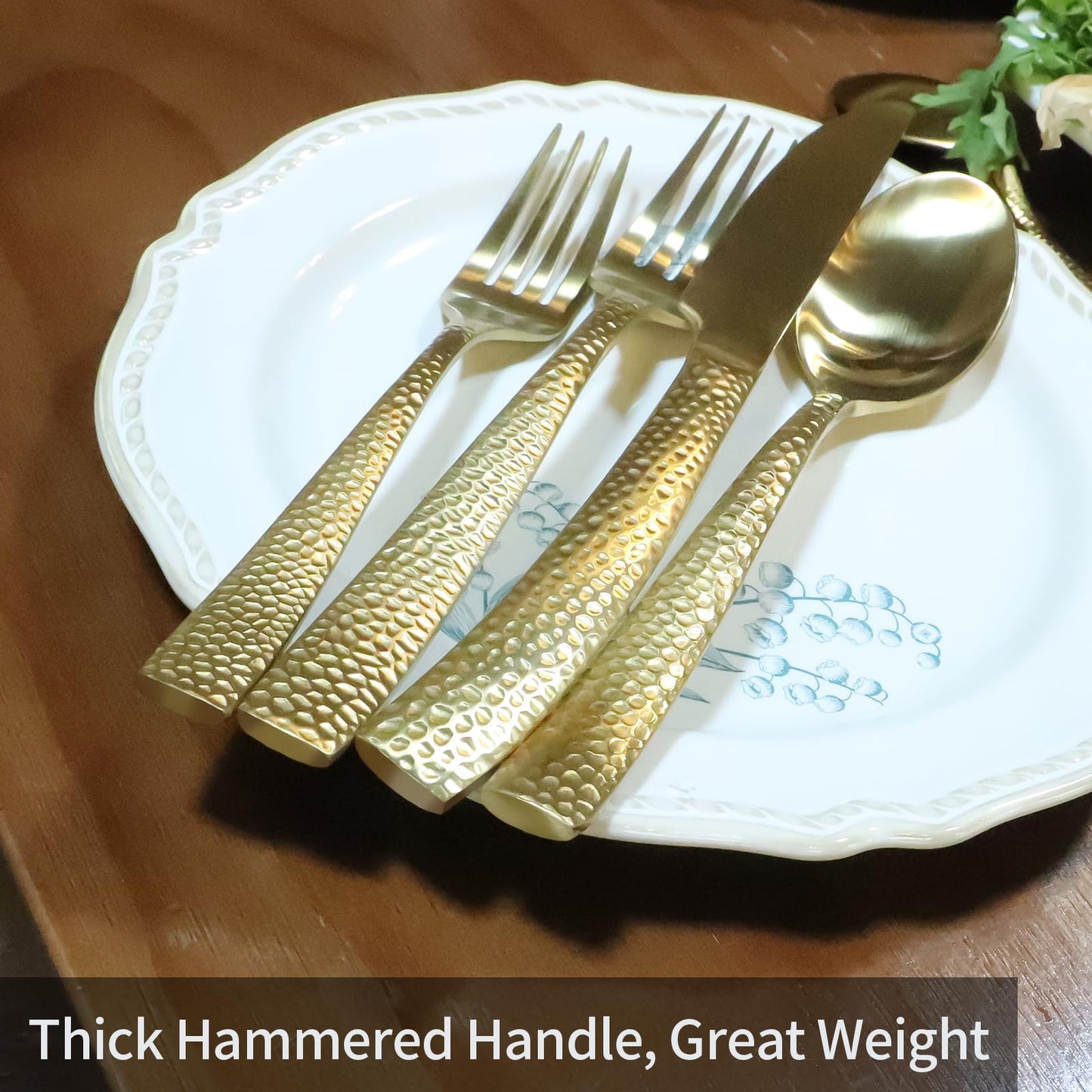 Flatasy Matte Gold Hammered Flatware Set Stainless Steel Silverware Set 20 Pieces Cutlery Set for Home Kitchen Restaurant Hotel Housewarming Wedding Gift Service for 4