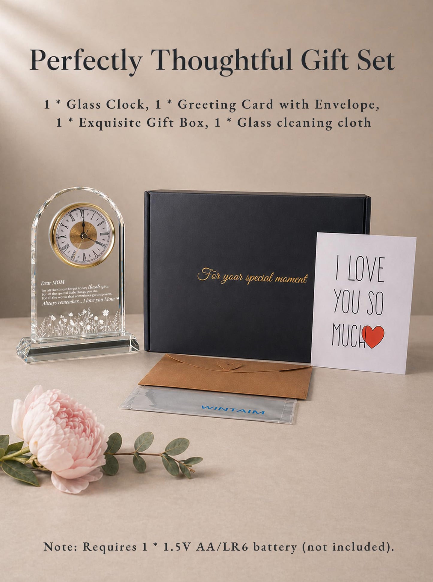 WinTaim Mom Glass Clock Gift from Daughter or Son: Unique Birthday, Christmas, Thanksgiving Blessings, Mother's Day, and Valentine Gifts - Elegant Desk Clock with Base for Mom Who Has Everything