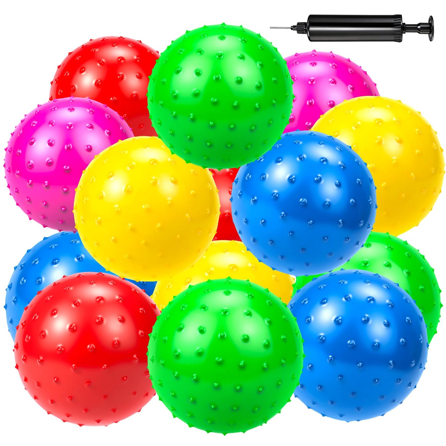 Hymaz Bouncy Balls Bulk 20 Pieces 9" Sensory Balls for Kids Toddlers Beach Ball Stress Toys,Inflatable Playground Ball & Kickball & Massage Balls with Pump for Indoor Outdoor Backyard Pool Games