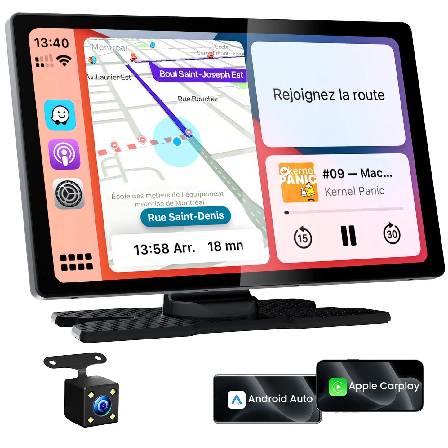 TECXERLLON 9.0" Wireless CarPlay Screen for Car, Android Auto Screen for Car with Backup Camera, Portable Touchscreen car Stereo with GPS Navigation/Mirror Link/Voice Control/Bluetooth/FM/AUX