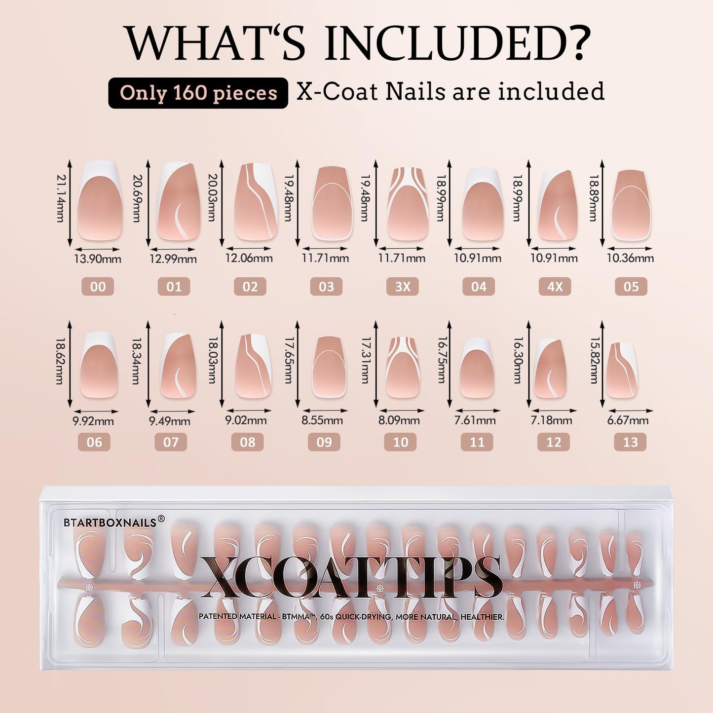BTArtbox French Tip Press on Nails - 5 Styles XCOATTIPS Short Coffin Nails, Pre-Designed Swirl Soft Gel Nail Tips, Ultra Fit False Nails, Soak Off Acrylic Fake Nails Extensions for Valentines Day Gift