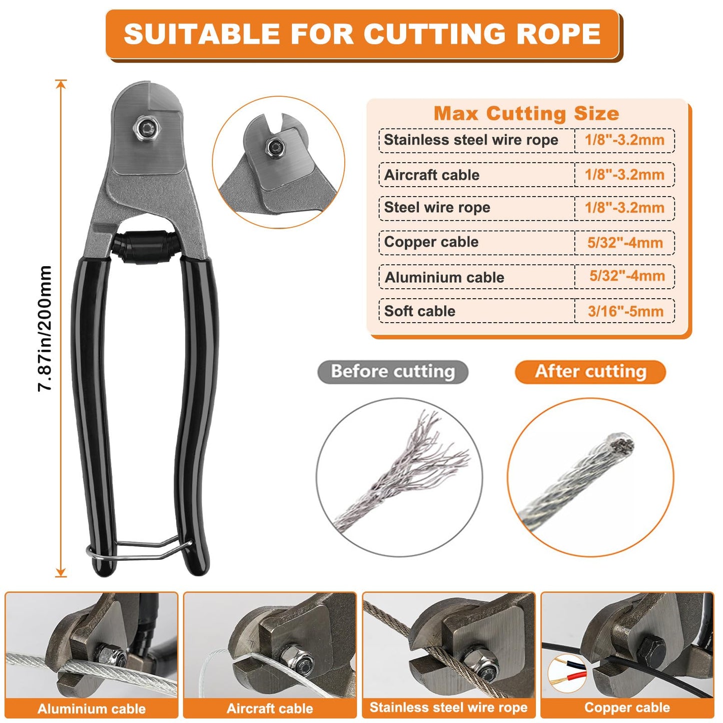 TooTaci 1/8" Stainless Steel Cable Wire Rope, 200ft Vinyl Coated Steel Cable with Wire Rope Crimping Tool & Cutter, Turnbuckles for Cables Wires, Hanging Clothes, String Lights Hanging