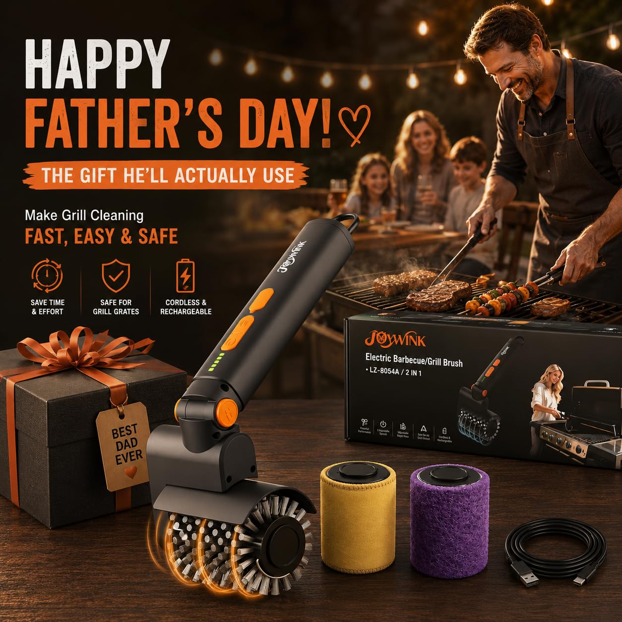 Upgraded Electric Grill Brush - Extreme 50kg Torque Power Grill Brush, 7.4V Motor, Safe for All Grills, SUS304 Anti-Shedding Bristle, with Heat Resistant Mat & Polishing Pad, for Fathers Day